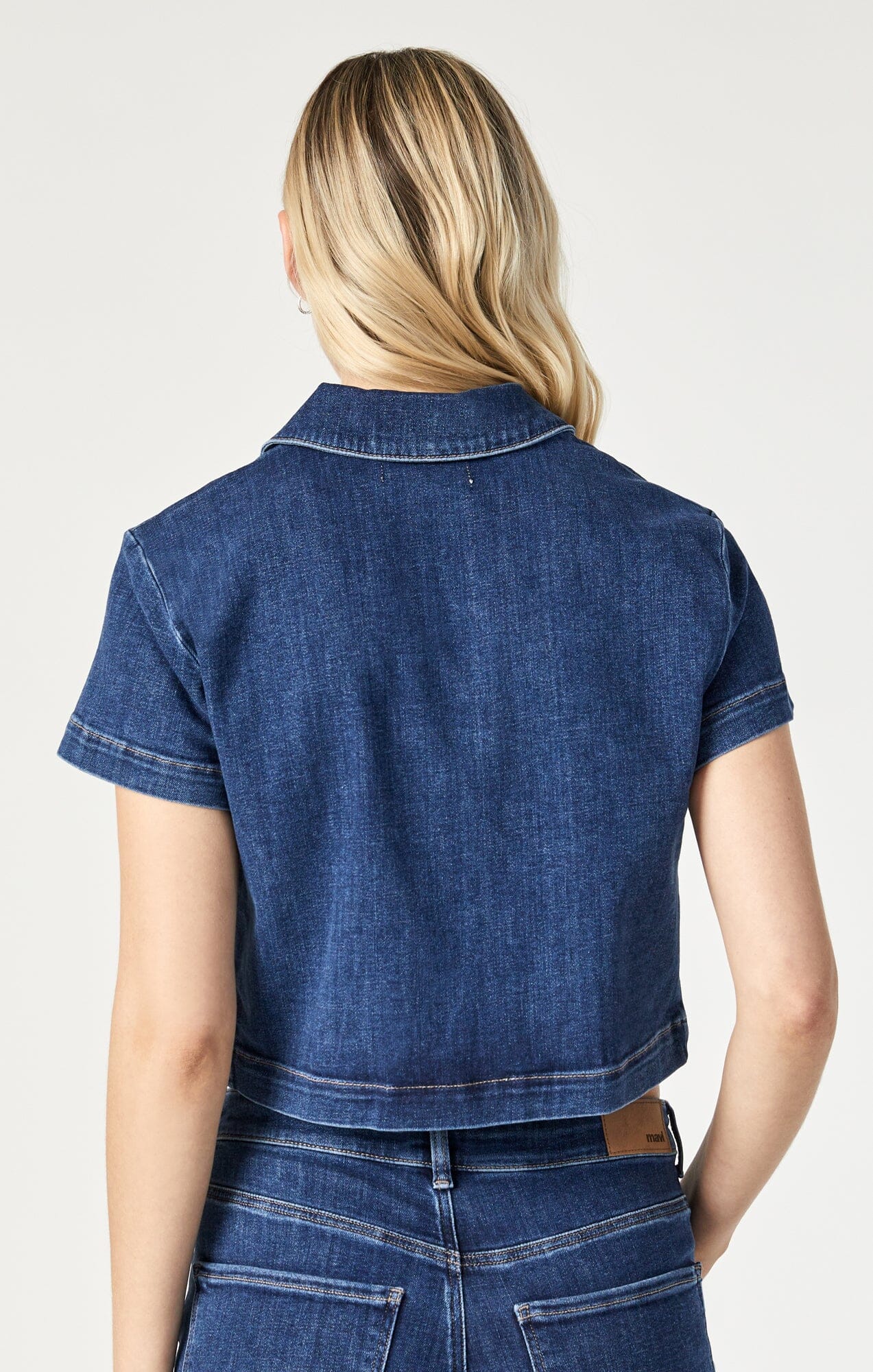 KEYLA CROP SHORT SLEEVE SHIRT IN DARK FEATHER BLUE - Mavi Jeans