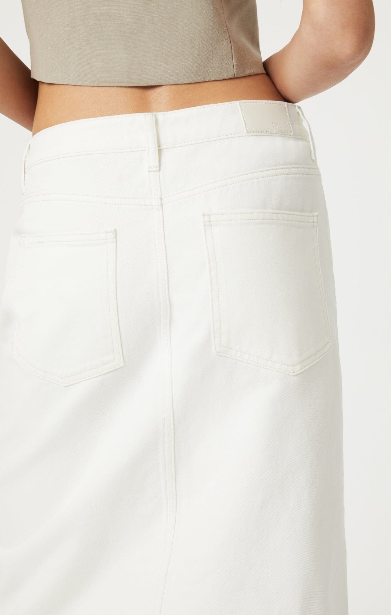 Ethan Midi Skirt - Front Split Denim Skirt in White | Showpo