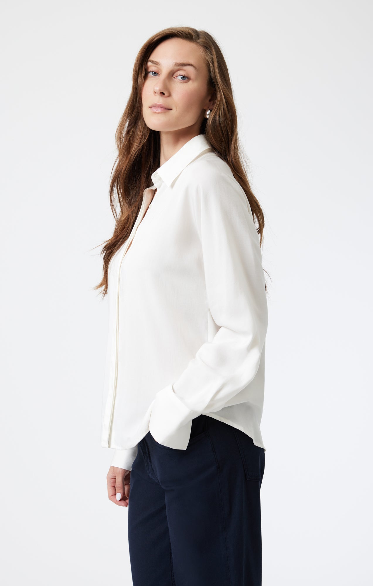 LONG SLEEVE TENCEL SHIRT IN ANTIQUE WHITE - Mavi Jeans