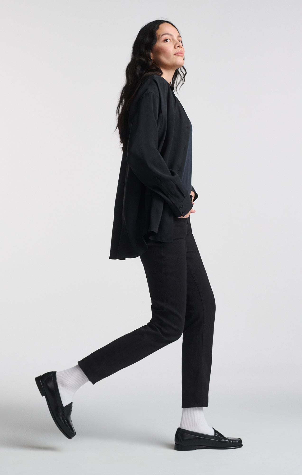 LUXE TOUCH BUTTON-UP SHIRT IN BLACK - Mavi Jeans