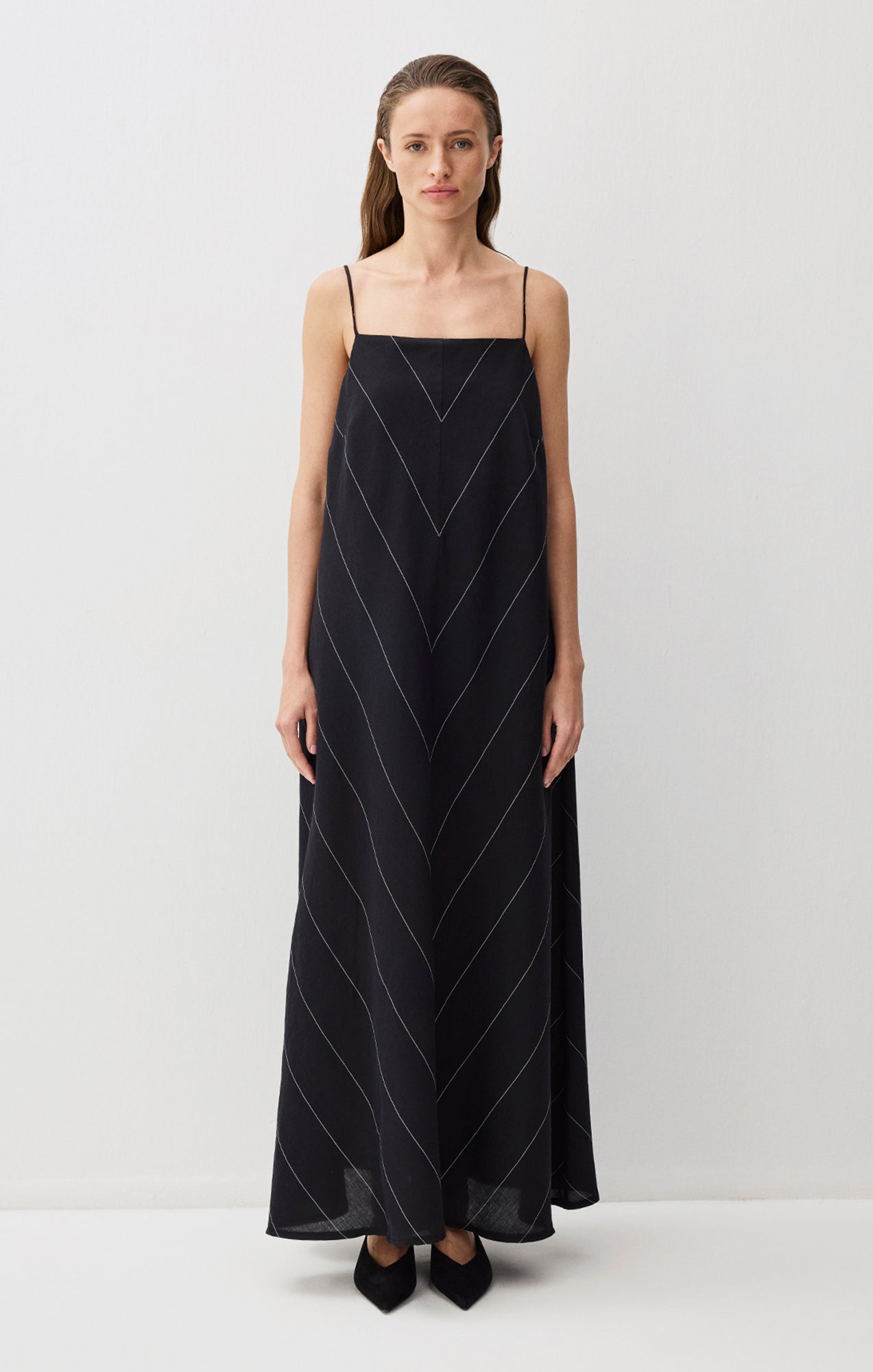 CAMI STRAP MAXI DRESS IN BLACK BEIGE STRIPE - Mavi Jeans