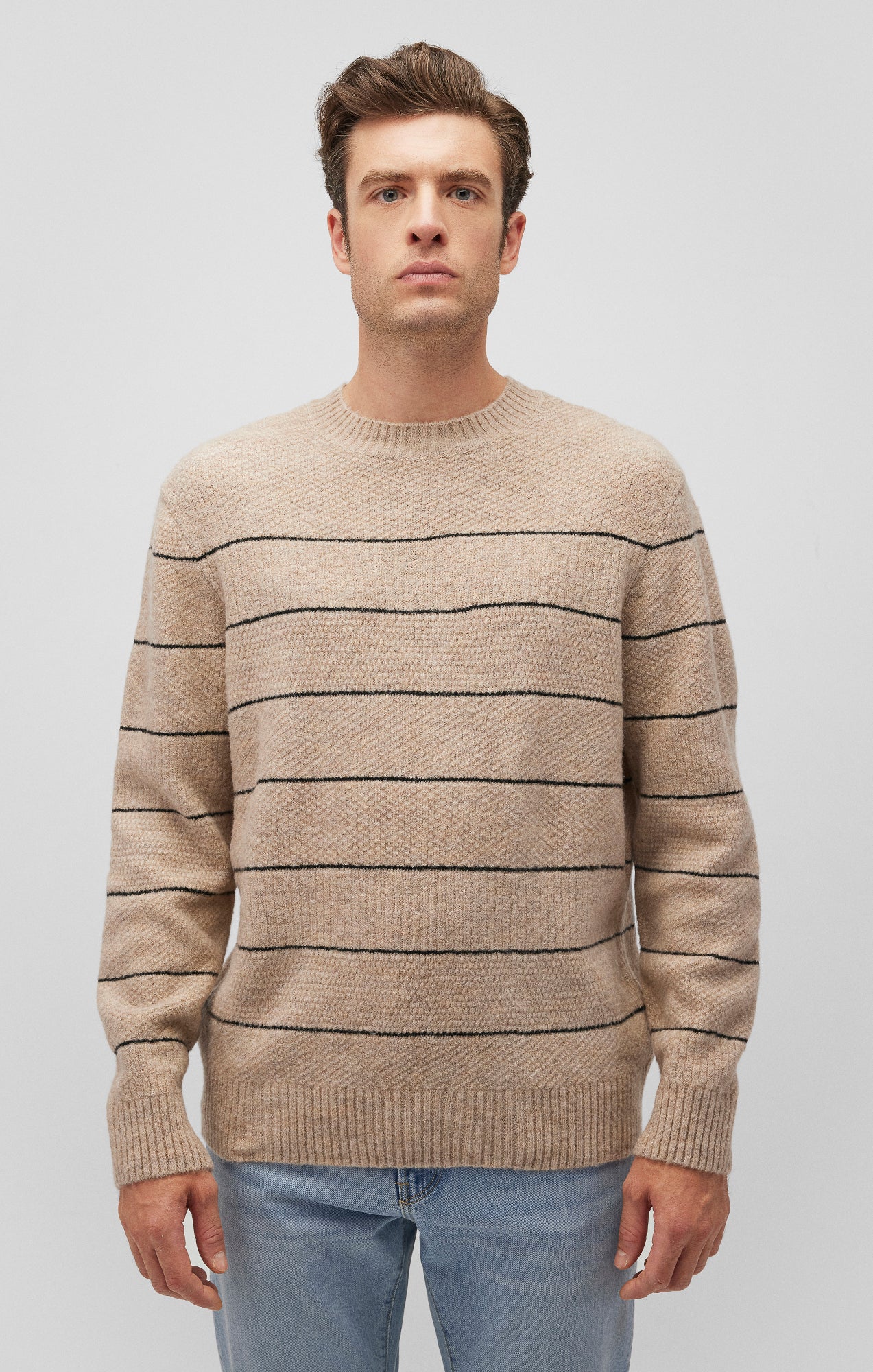 Striped crew neck sweatshirt sale