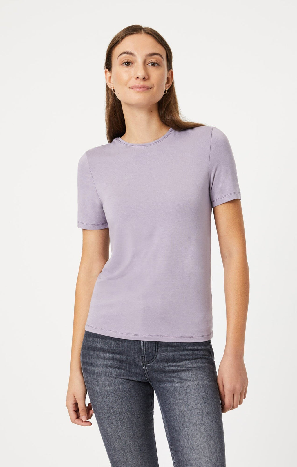 LUXE CREW NECK T-SHIRT IN LAVENDER GRAY - Mavi Jeans