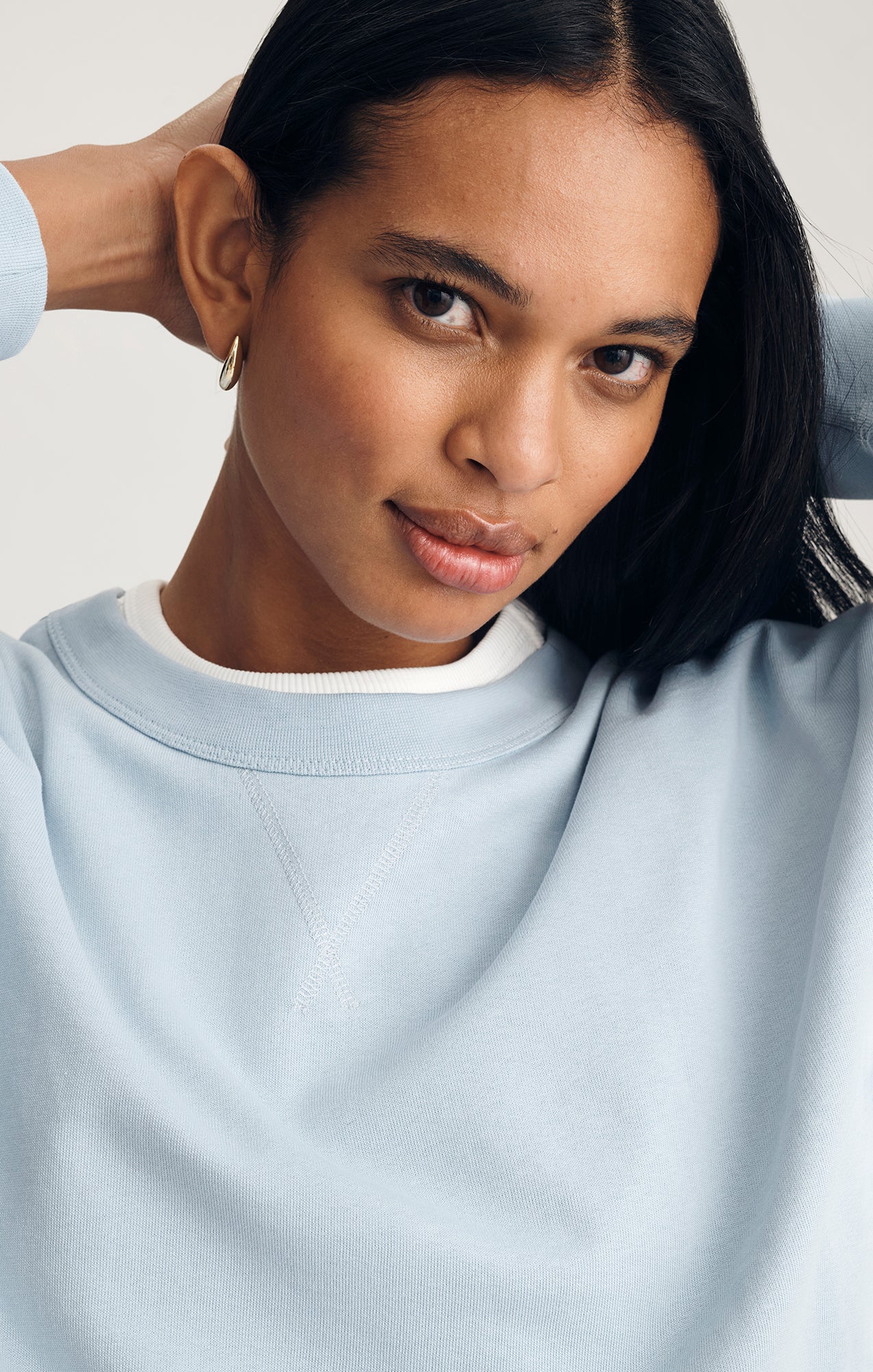 V-STITCH CREW NECK SWEATSHIRT IN BLUE FOG - Mavi Jeans