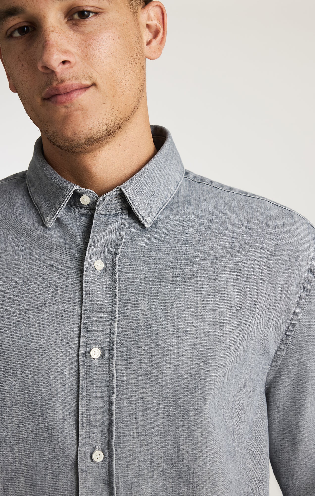 EDITION LONG SLEEVE BUTTON-UP SHIRT IN GREY INDIGO