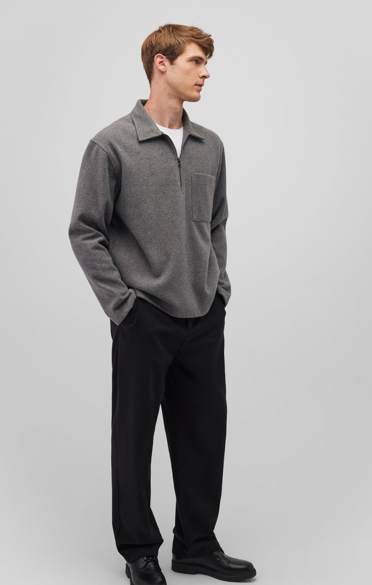 QUARTER ZIP POCKET SWEATSHIRT IN GREY MELANGE - Mavi Jeans