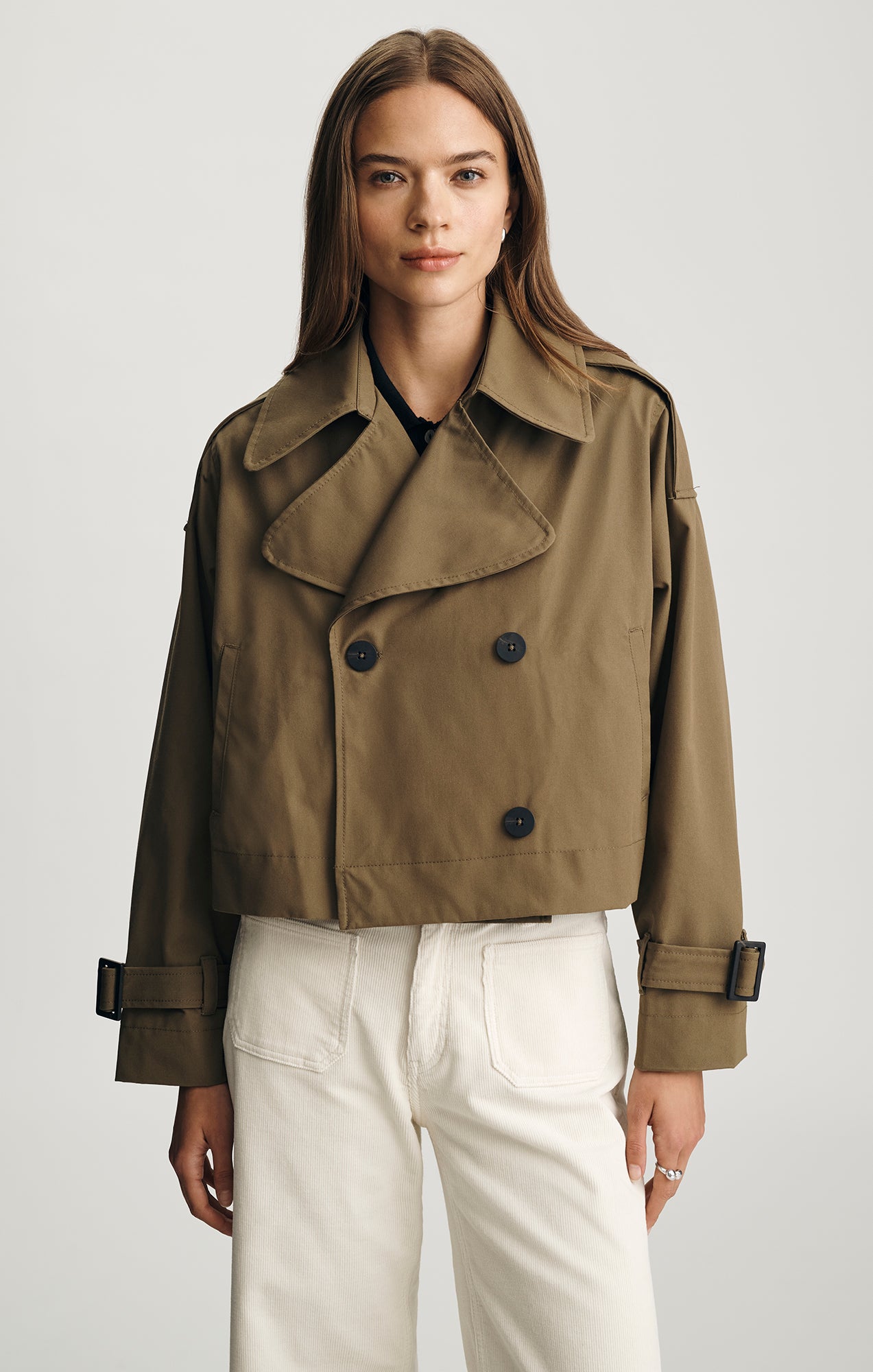 CROPPED TRENCH COAT IN MILITARY OLIVE - Mavi Jeans