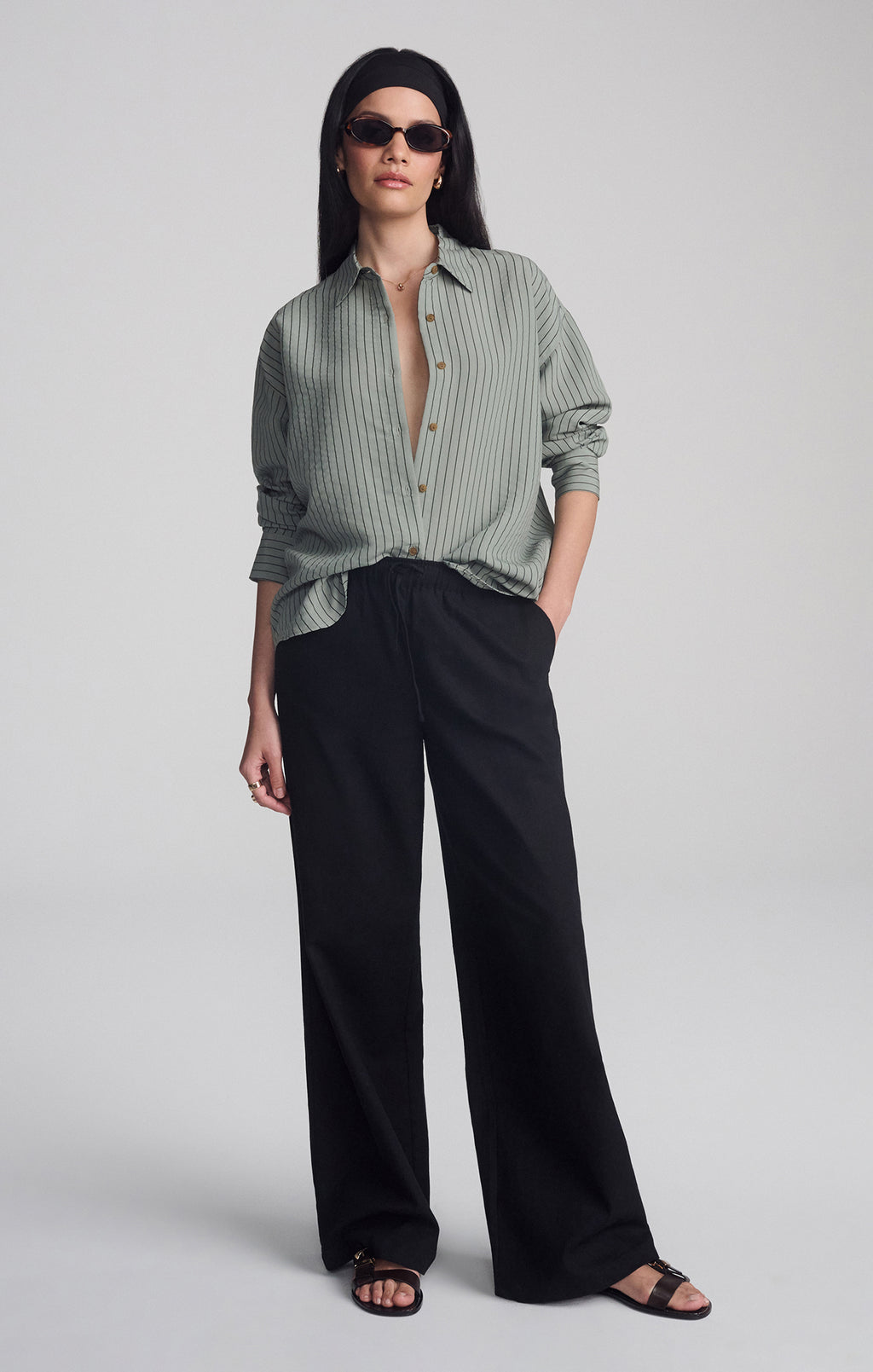 LUXE TOUCH TENCEL™ BUTTON-UP STRIPED SHIRT IN SEA SPRAY STRIPE - Mavi Jeans