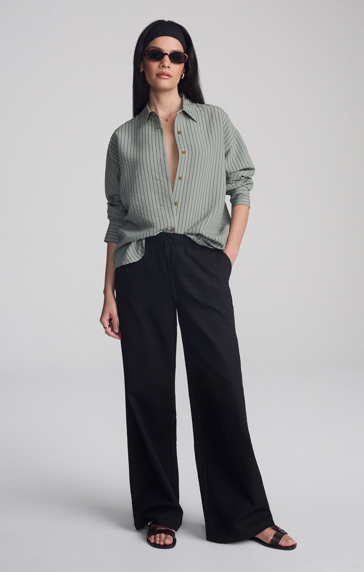LUXE TOUCH TENCEL™ BUTTON-UP STRIPED SHIRT IN SEA SPRAY STRIPE - Mavi Jeans