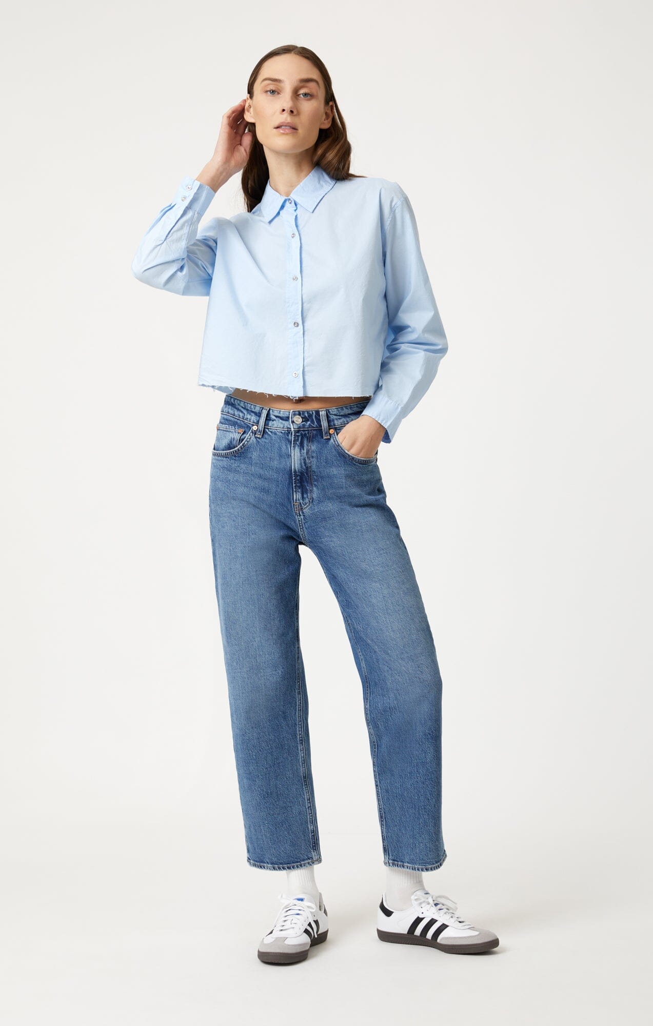 CROPPED BUTTON-UP SHIRT IN KENTUCKY BLUE - Mavi Jeans