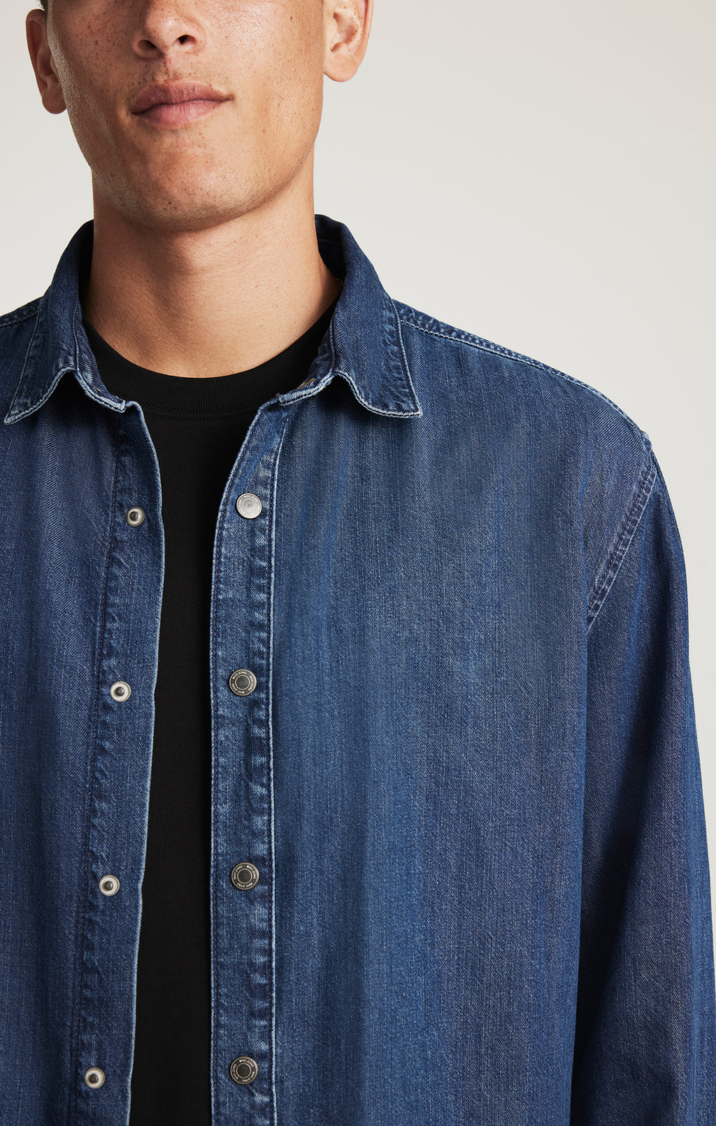 black dress shirt and blue jeans Mavi Men's Roy Denim Shirt In Dark Indigo Luxe Black
