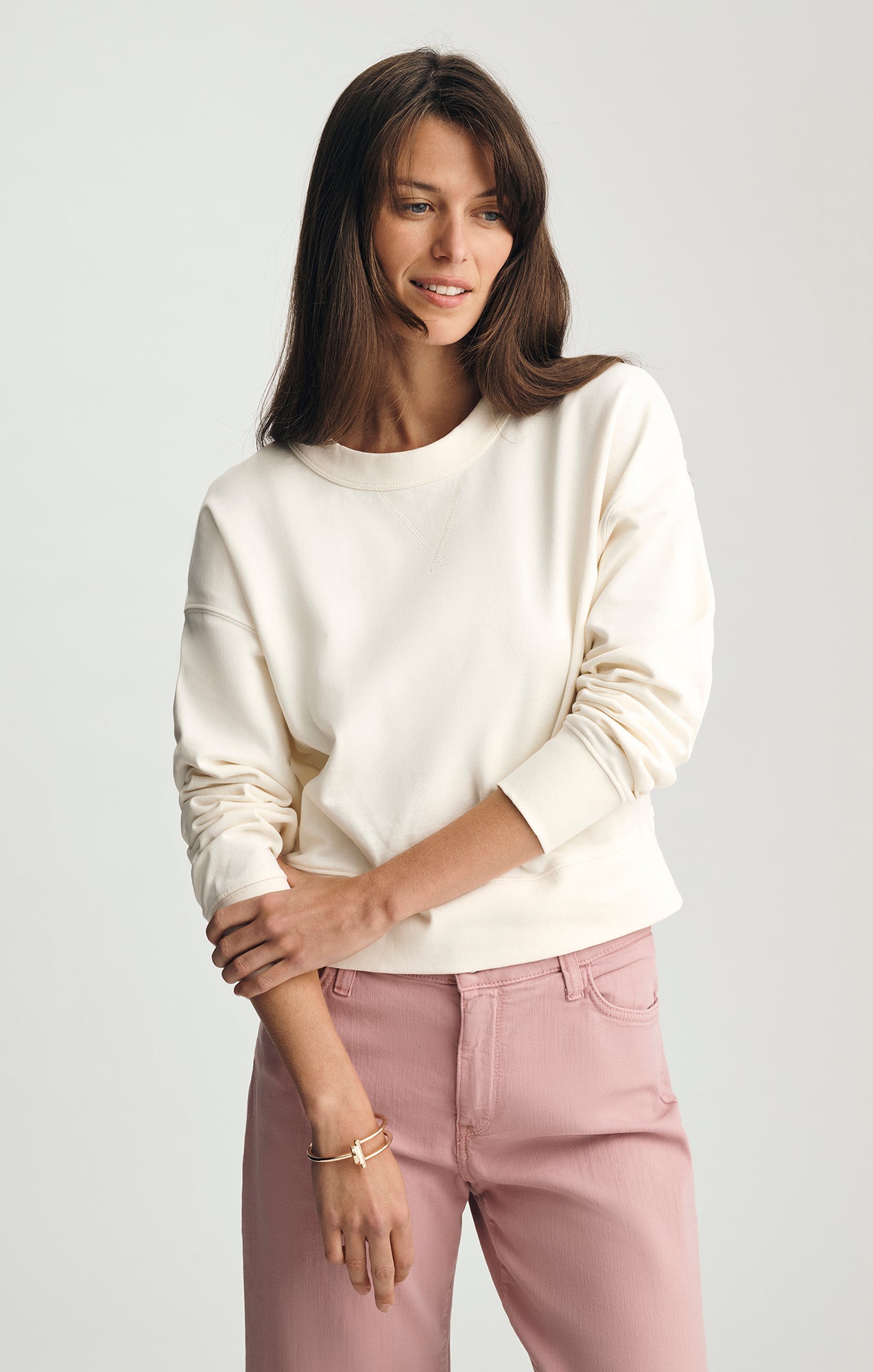 V-STITCH CREW NECK SWEATSHIRT IN WHISPER WHITE - Mavi Jeans