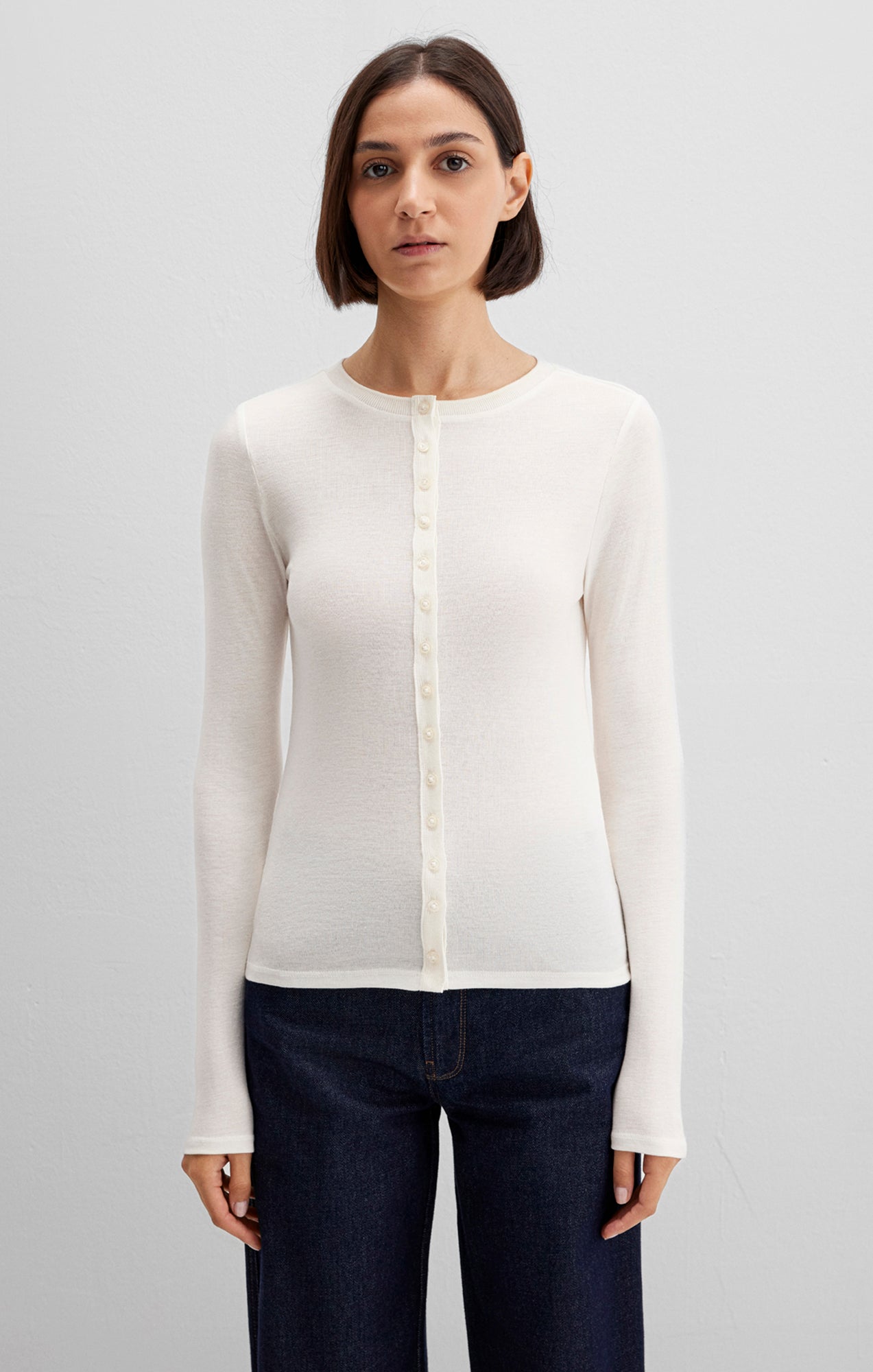 EDITION BUTTON-UP LONG SLEEVE T-SHIRT IN COCONUT MILK