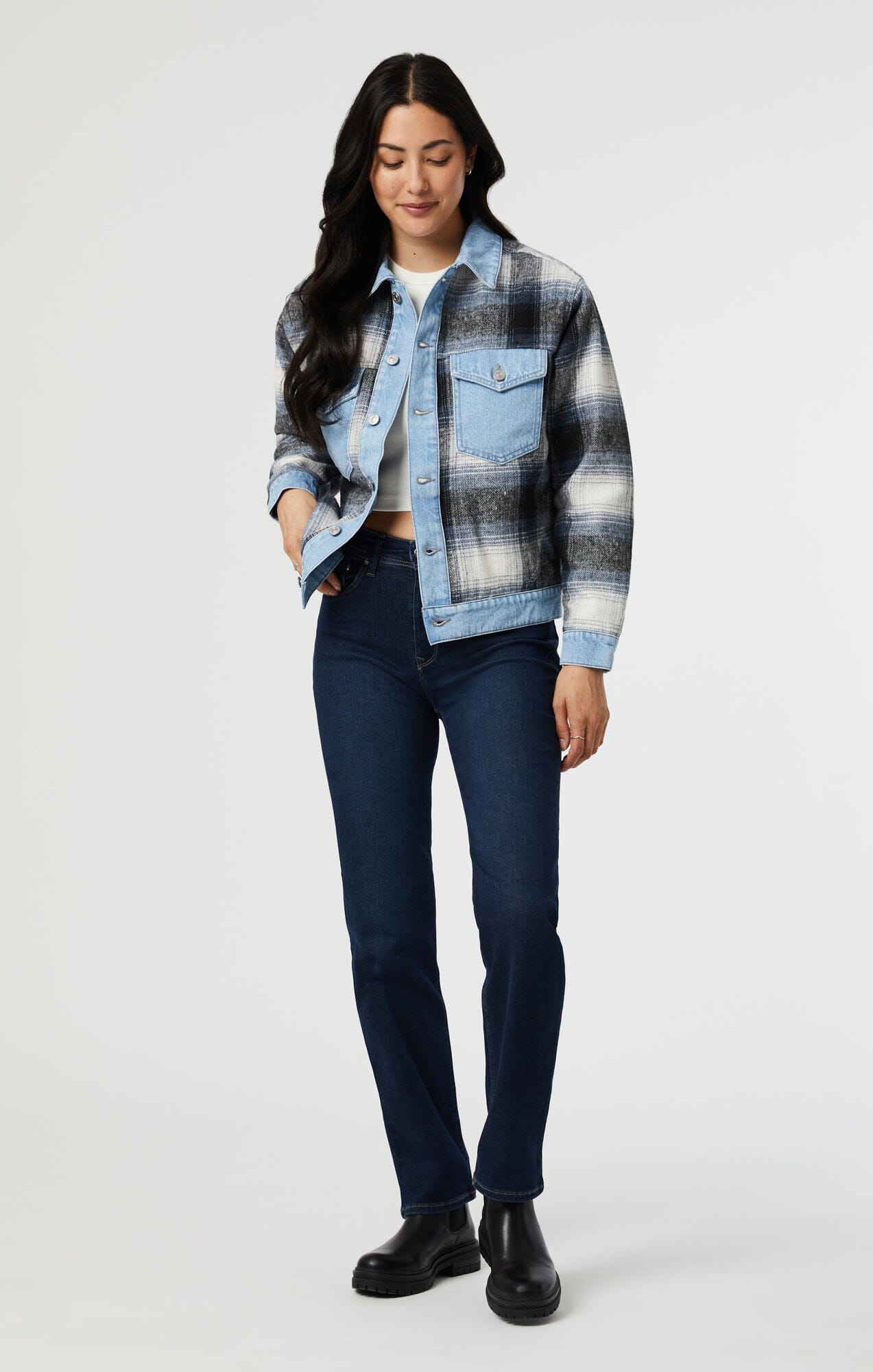 NELLIE JACKET IN GREY PLAID - Mavi Jeans