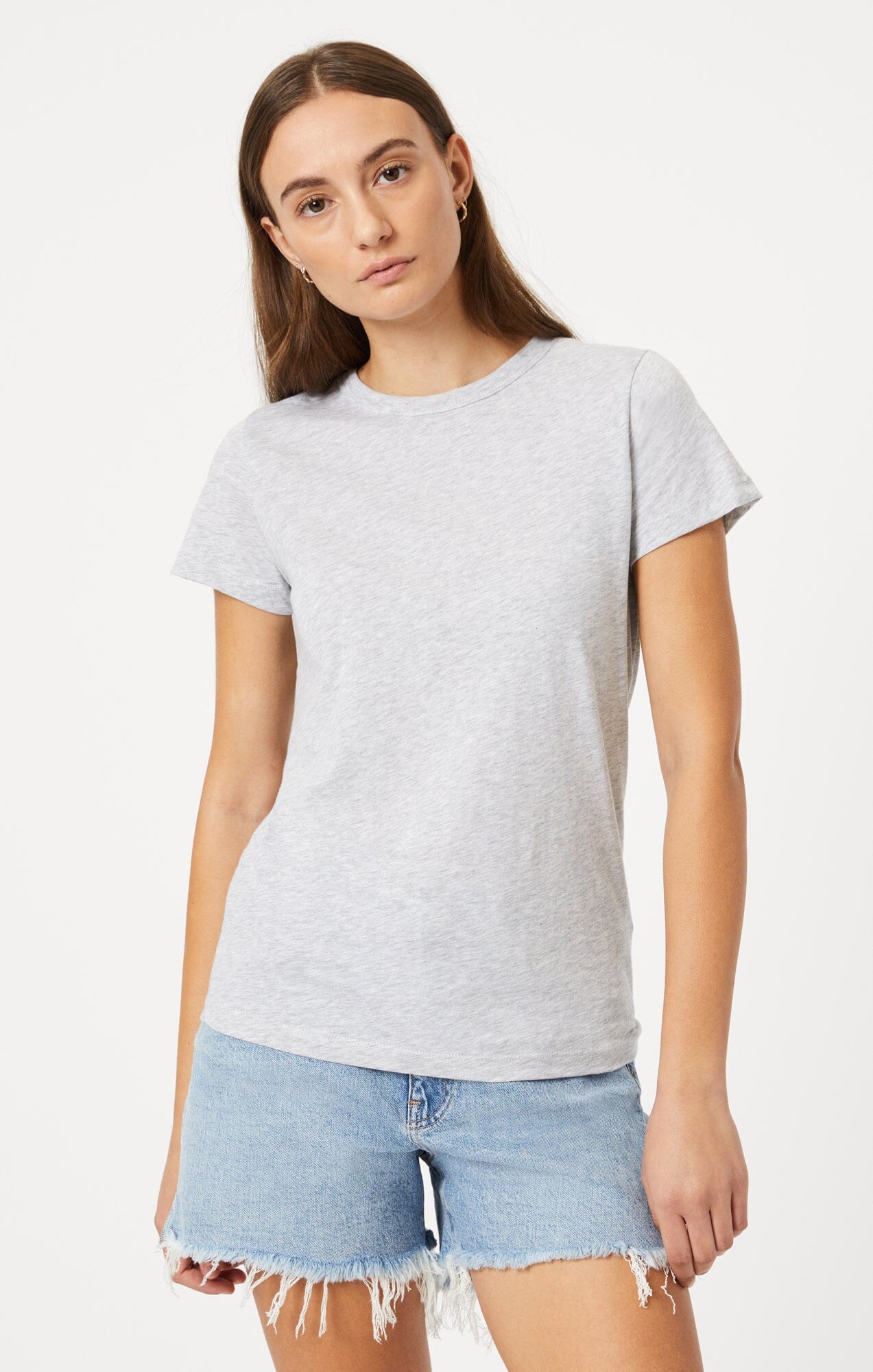 SLIM CREW NECK T-SHIRT IN SNOW GREY MELANGE - Mavi Jeans