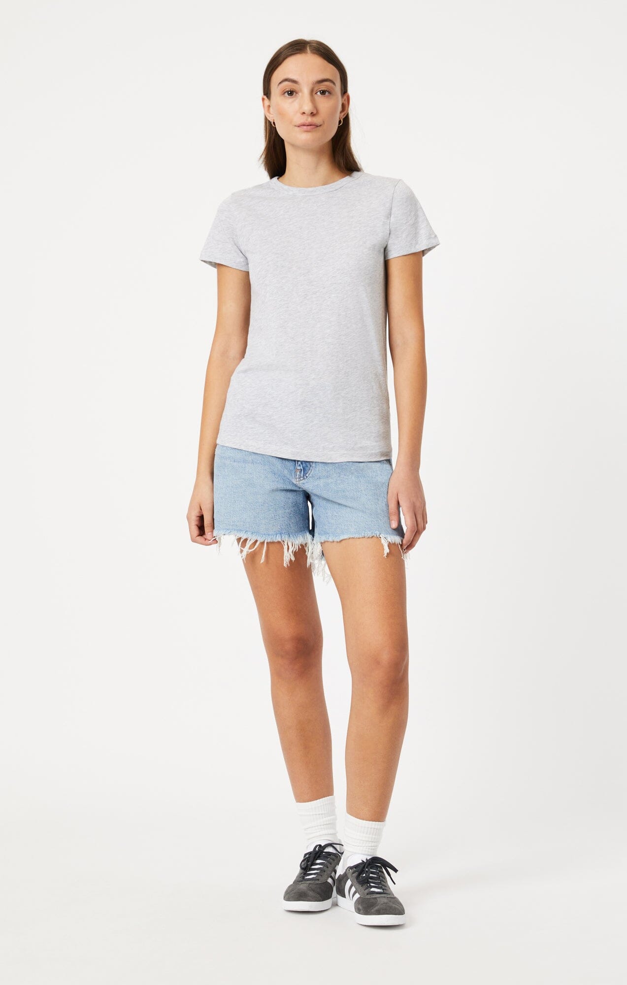 SLIM CREW NECK T-SHIRT IN SNOW GREY MELANGE - Mavi Jeans
