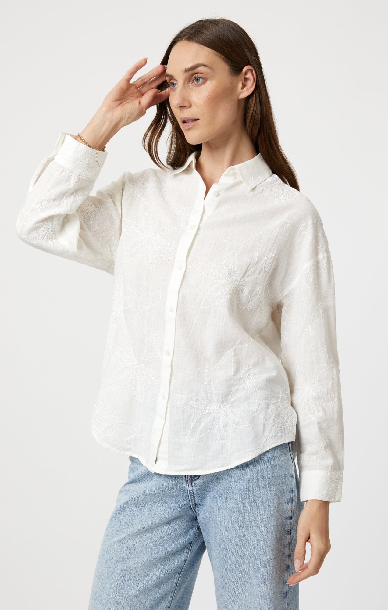 JACQUARD LONG SLEEVE SHIRT IN WHITE - Mavi Jeans