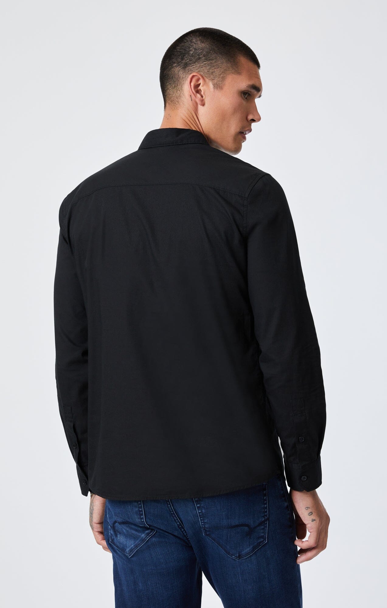 BUTTON-UP LONG SLEEVE SHIRT IN BLACK - Mavi Jeans