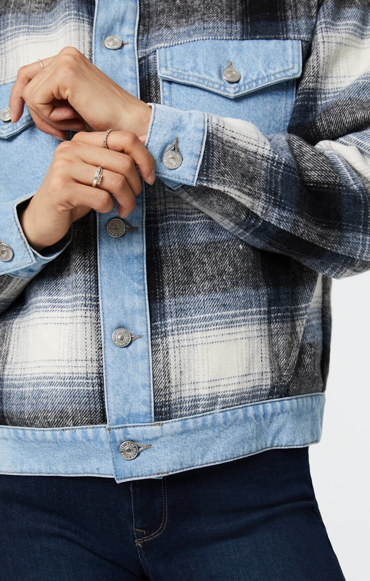 Plaid denim best sale jacket womens