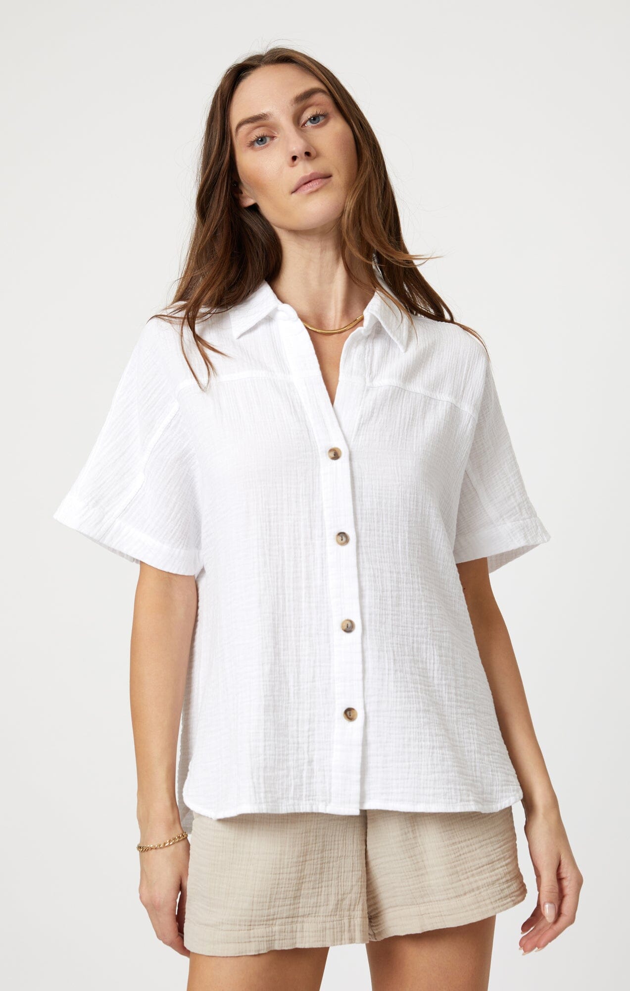 GAUZE SHORT SLEEVE SHIRT IN ANTIQUE WHITE - Mavi Jeans