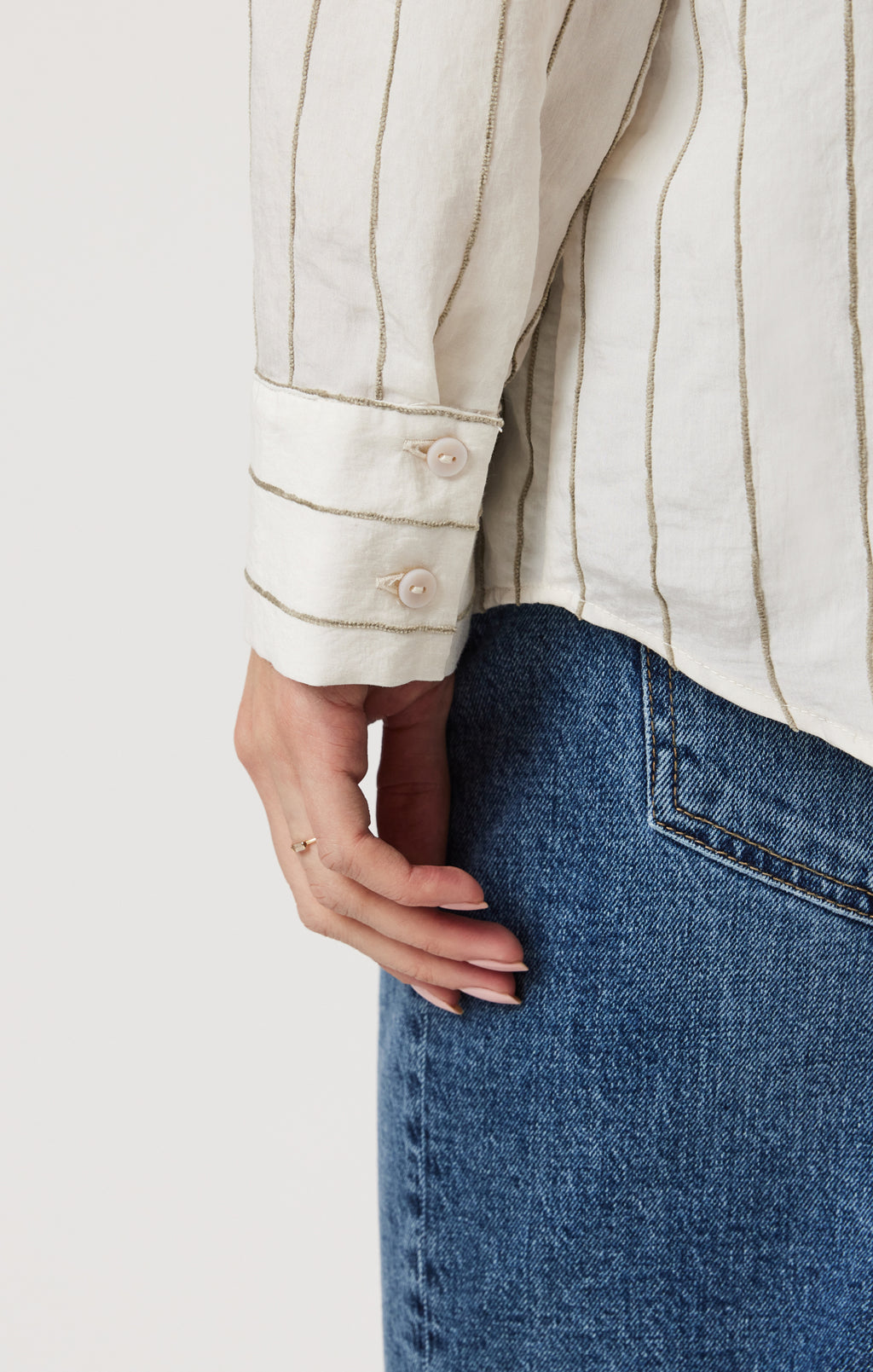 POCKET LONG SLEEVE SHIRT IN KHAKI STRIPE - Mavi Jeans