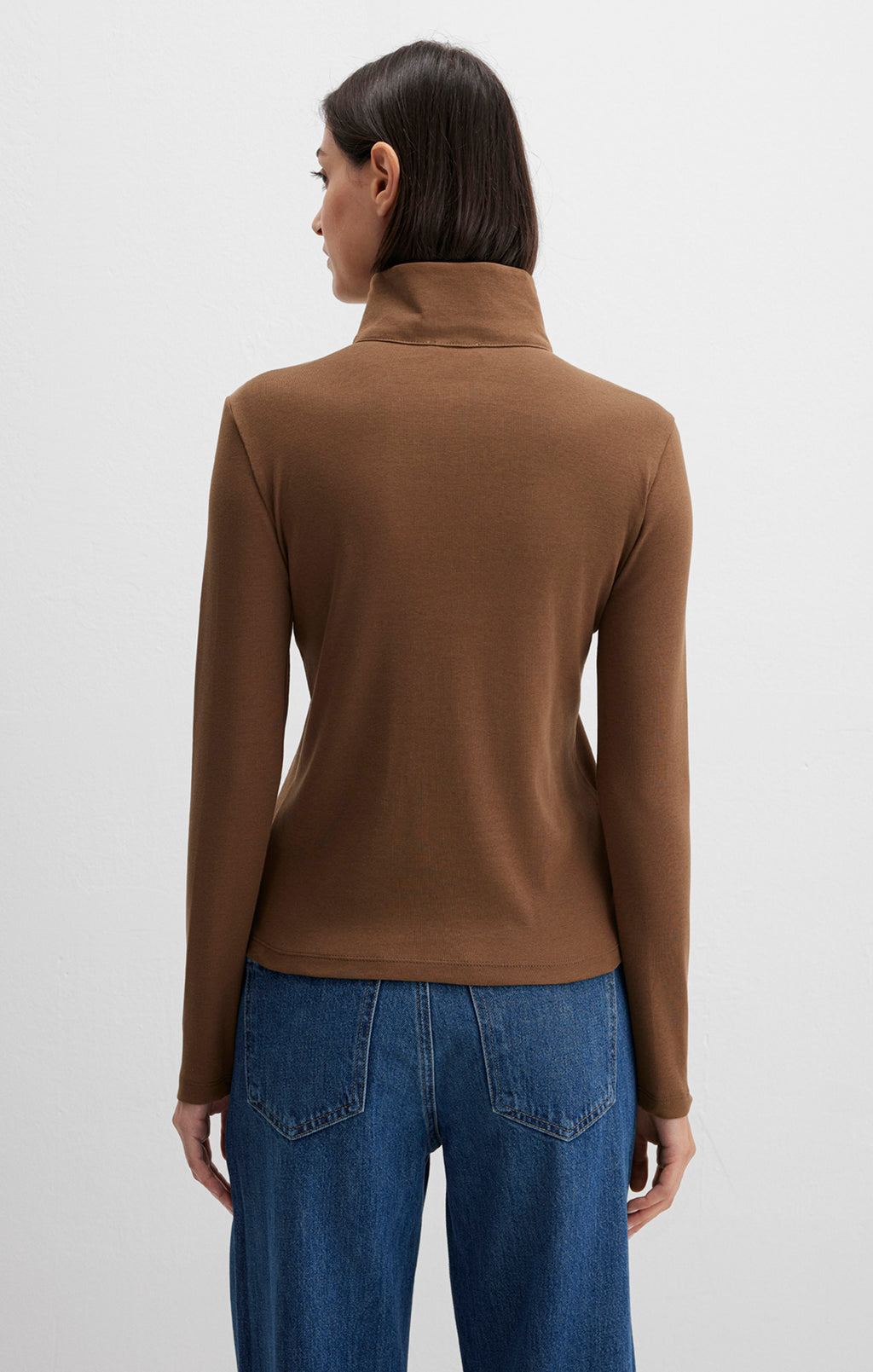 BUTTON-FRONT TURTLENECK SHIRT IN TEAK - Mavi Jeans