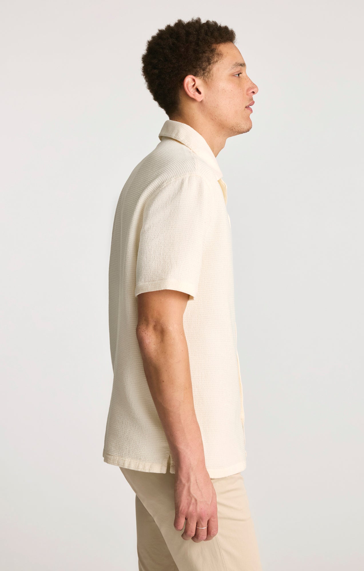 WAFFLE KNIT CAMP COLLAR SHIRT IN ANTIQUE WHITE - Mavi Jeans