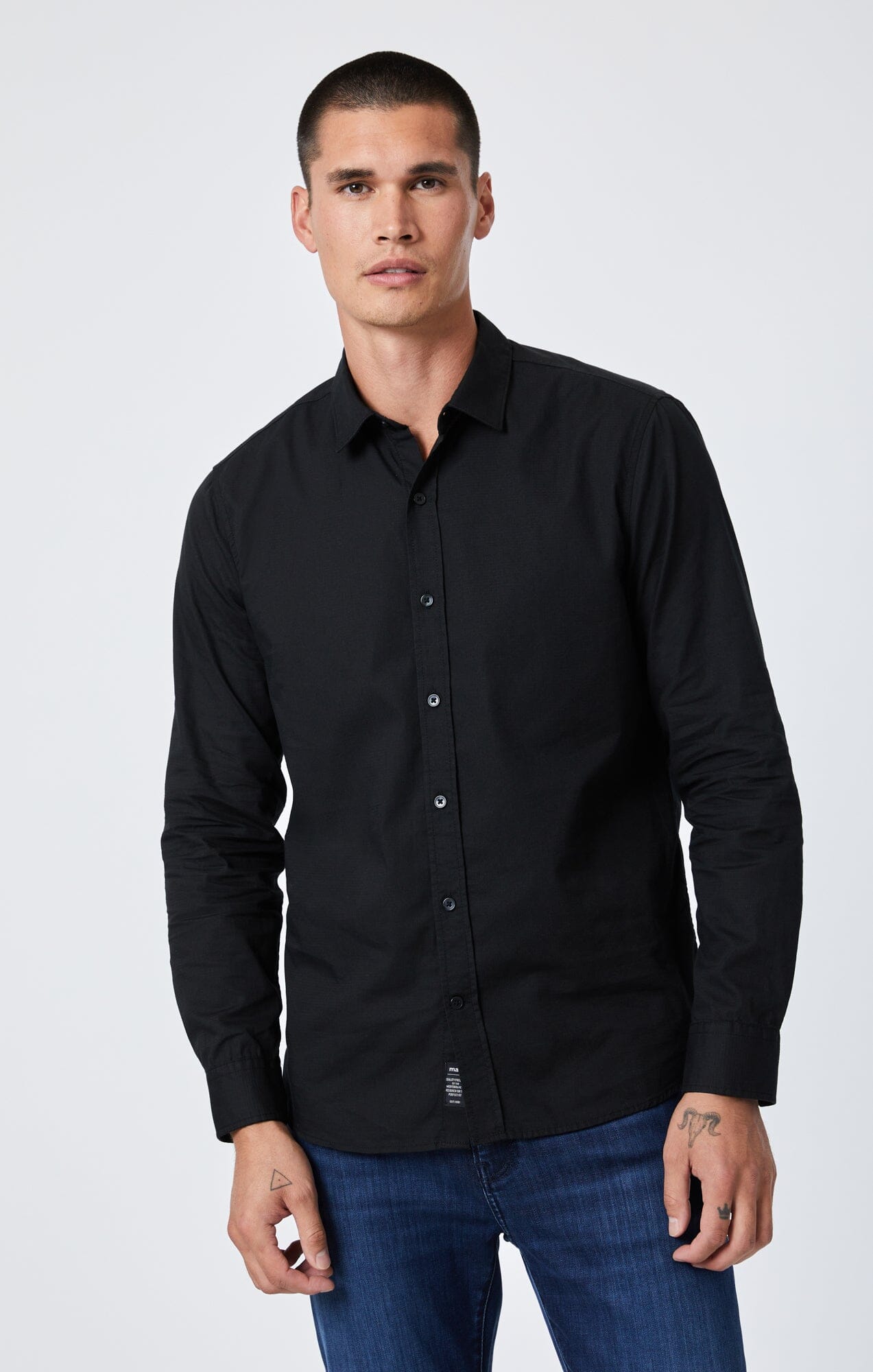 BUTTON-UP LONG SLEEVE SHIRT IN BLACK - Mavi Jeans