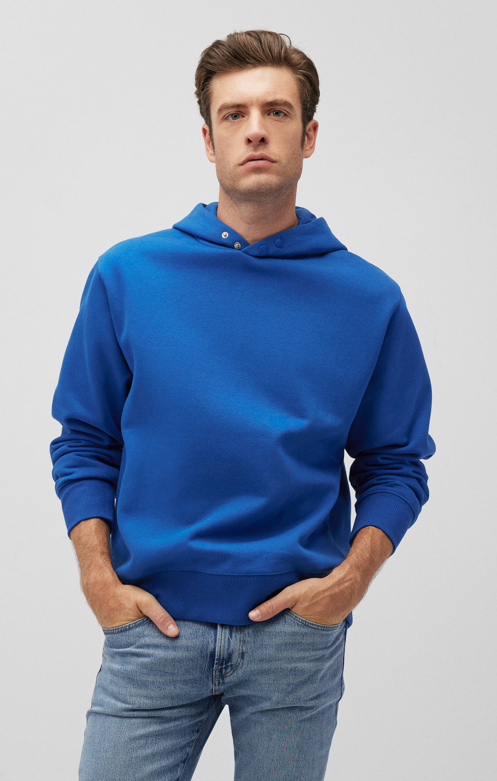 SNAP-BUTTON HOODIE IN TRUE BLUE - Mavi Jeans