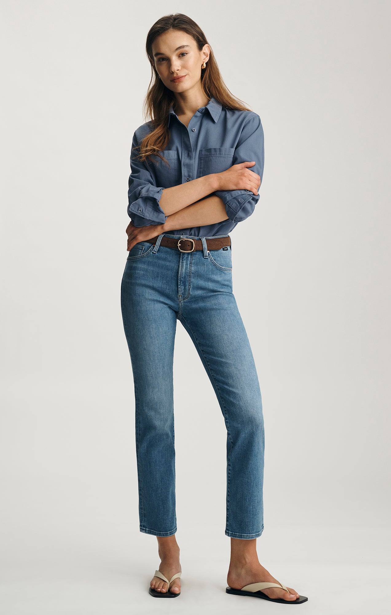 KENDRA STRAIGHT LEG IN MID BRUSHED FLEX BLUE - Mavi Jeans