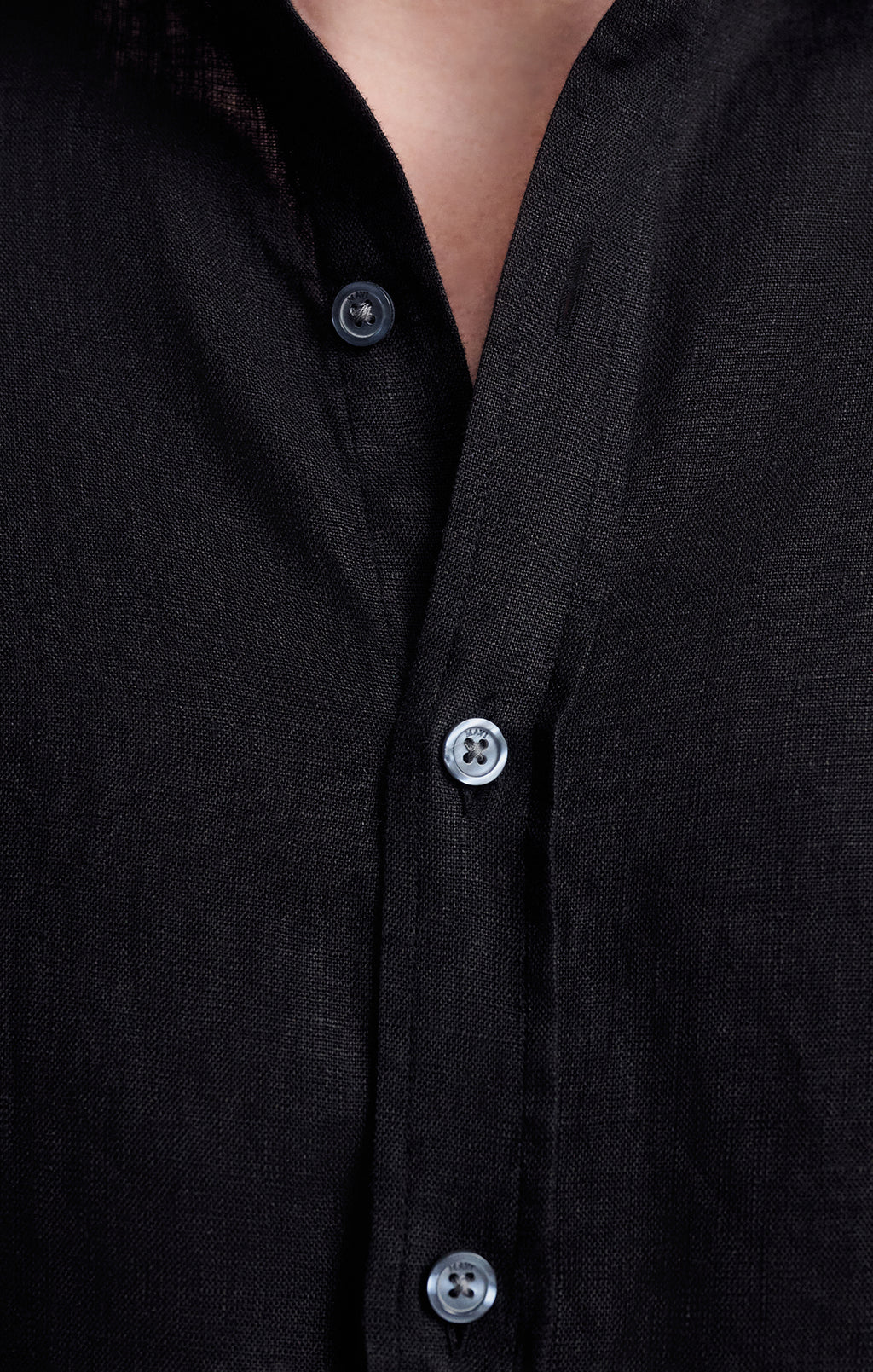 LINEN LONG SLEEVE BUTTON-UP SHIRT IN BLACK - Mavi Jeans
