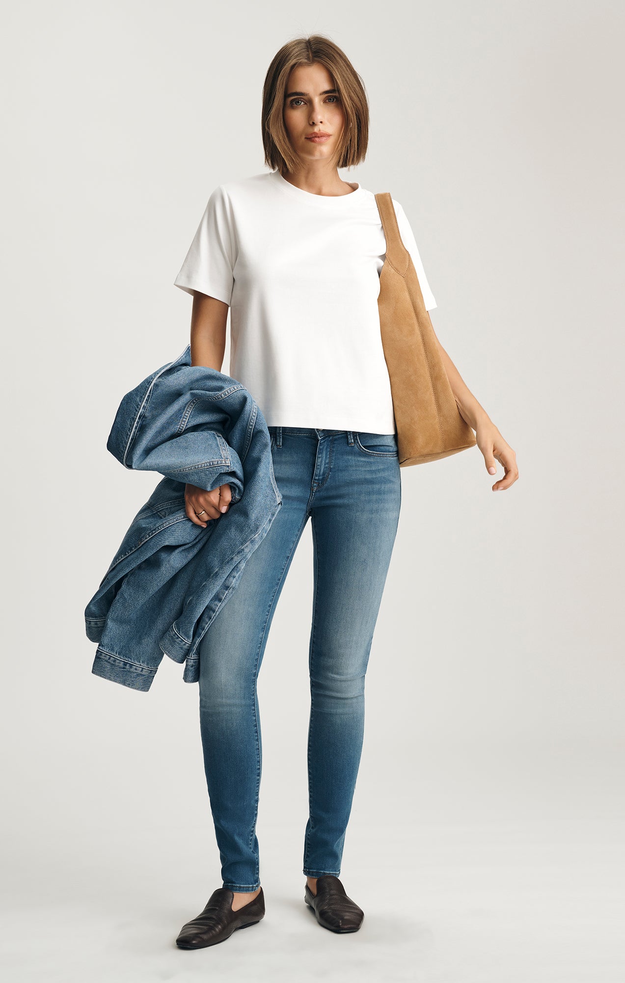 AUDREY INTERLOCK CREW NECK T-SHIRT IN WHITE