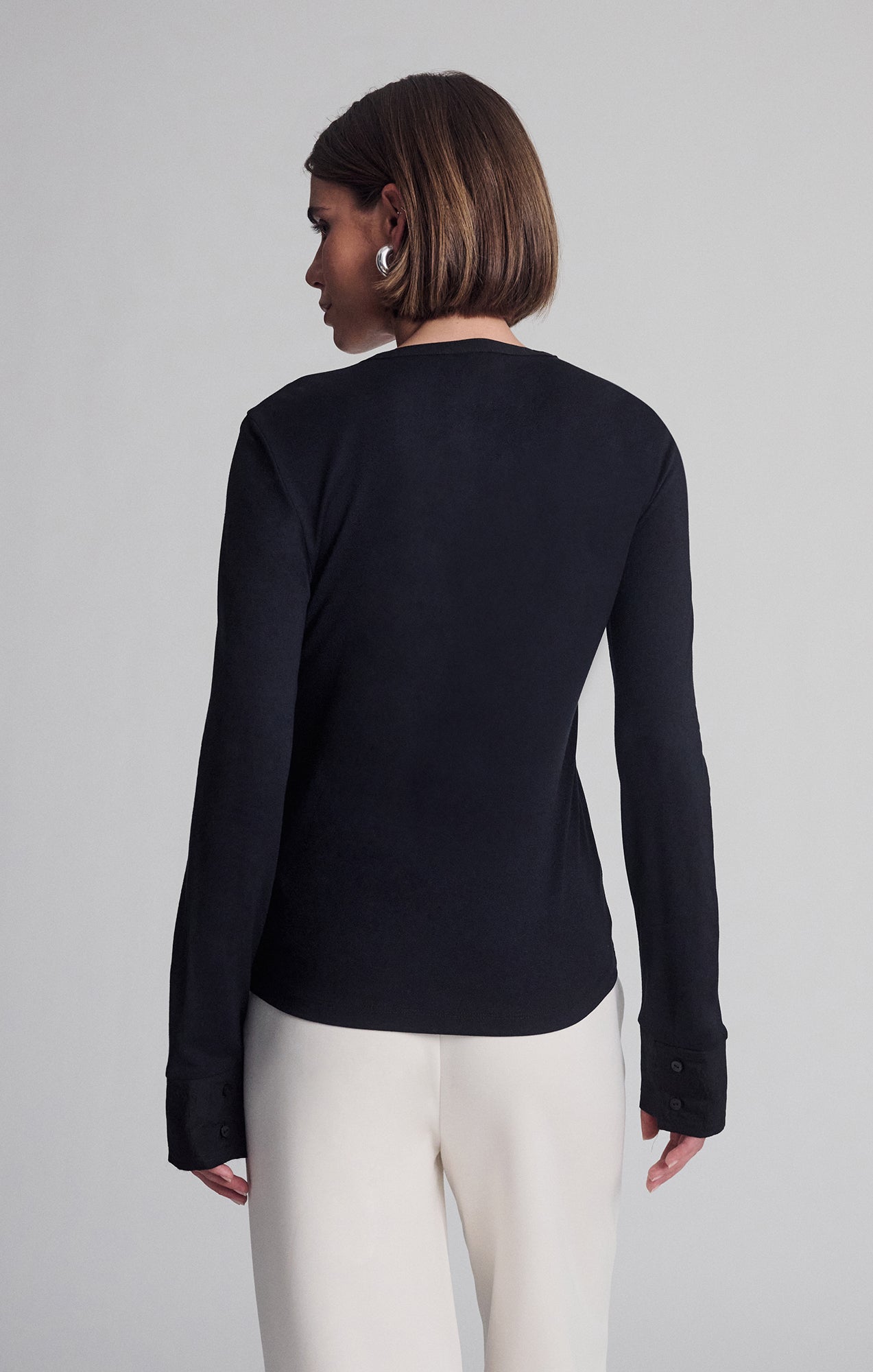 LONG SLEEVE HENLEY IN BLACK - Mavi Jeans