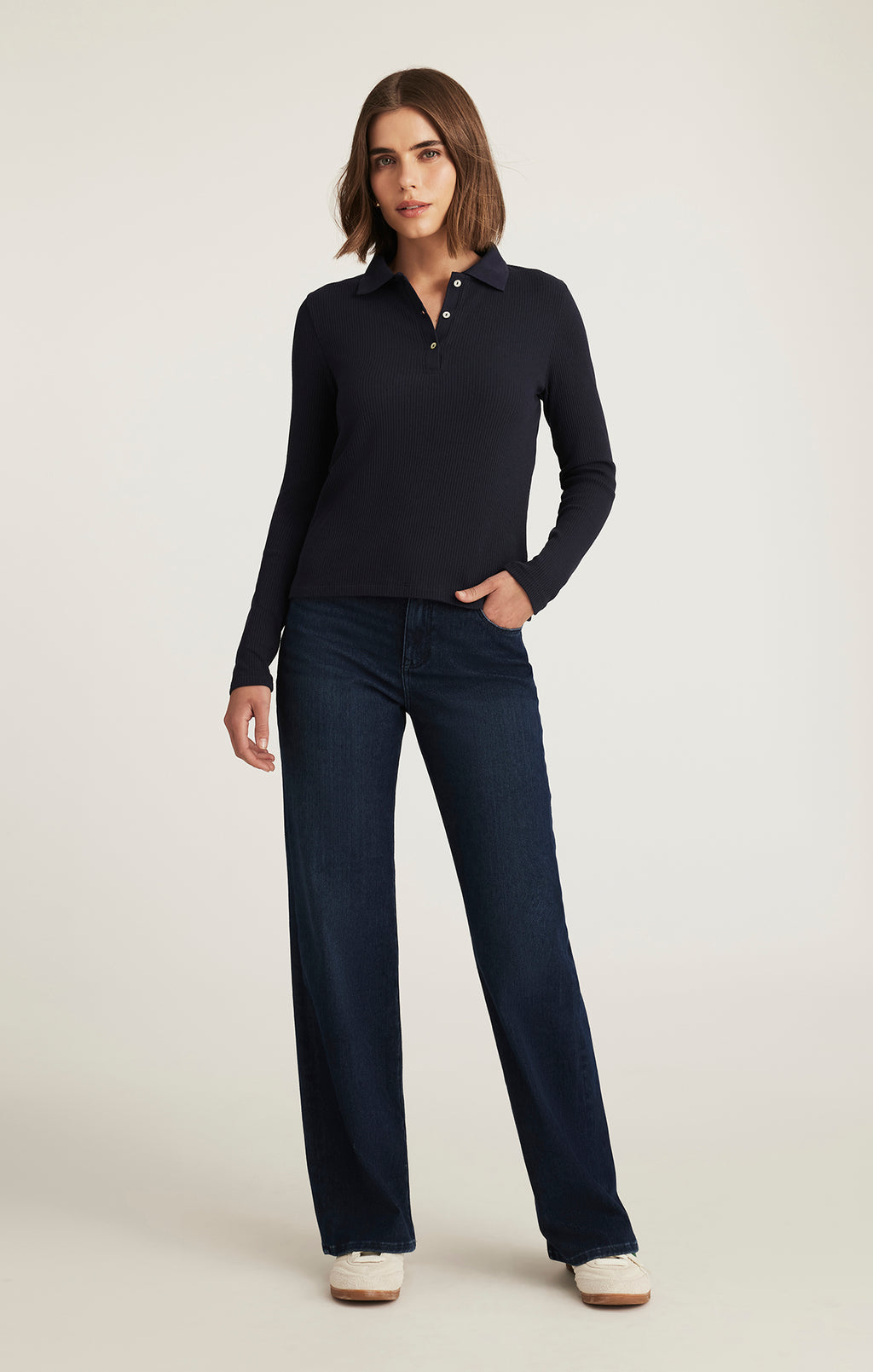 LONG SLEEVE POLO T-SHIRT IN NAVY BLAZER - Mavi Jeans