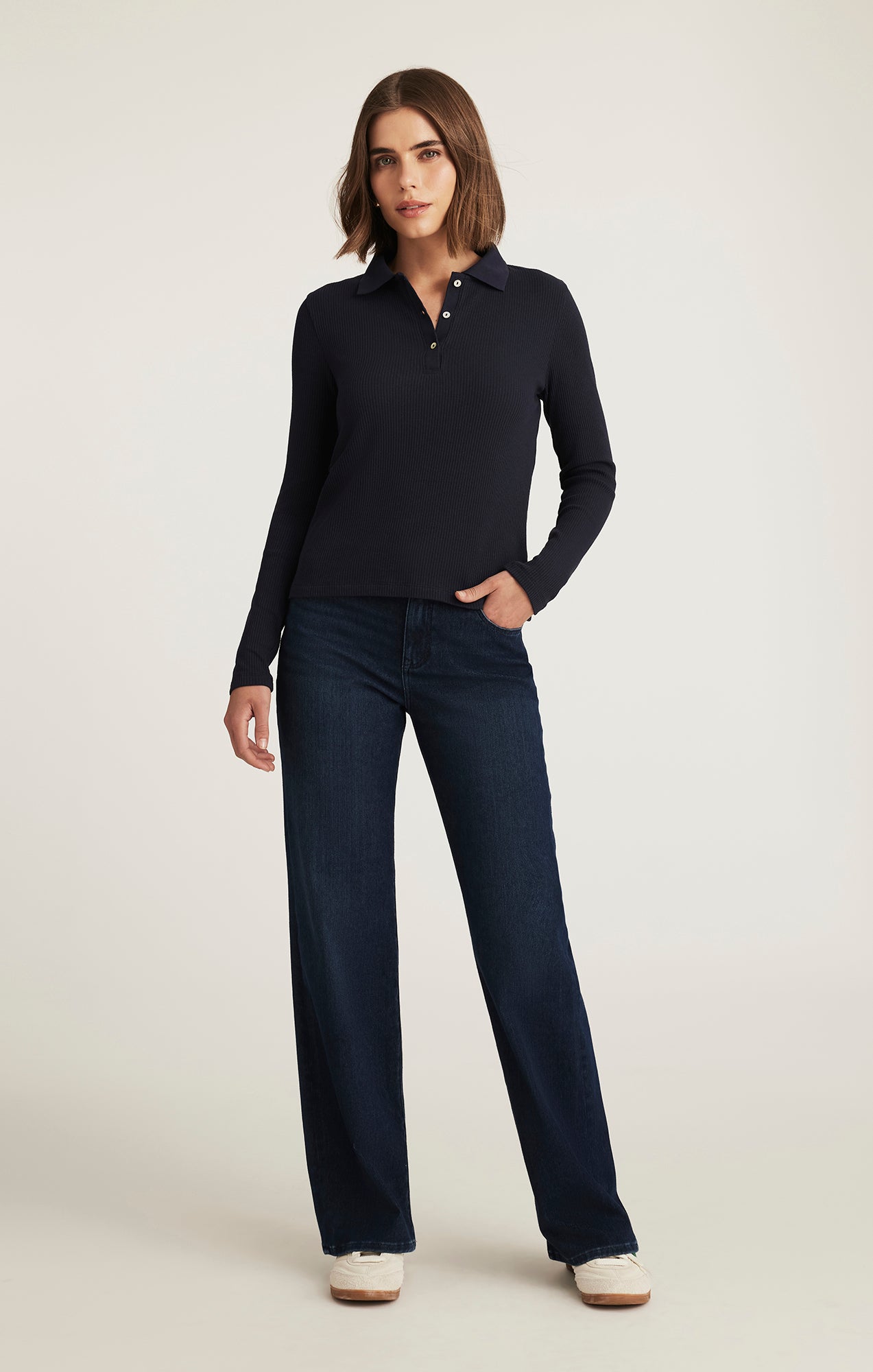 LONG SLEEVE POLO T-SHIRT IN NAVY BLAZER - Mavi Jeans