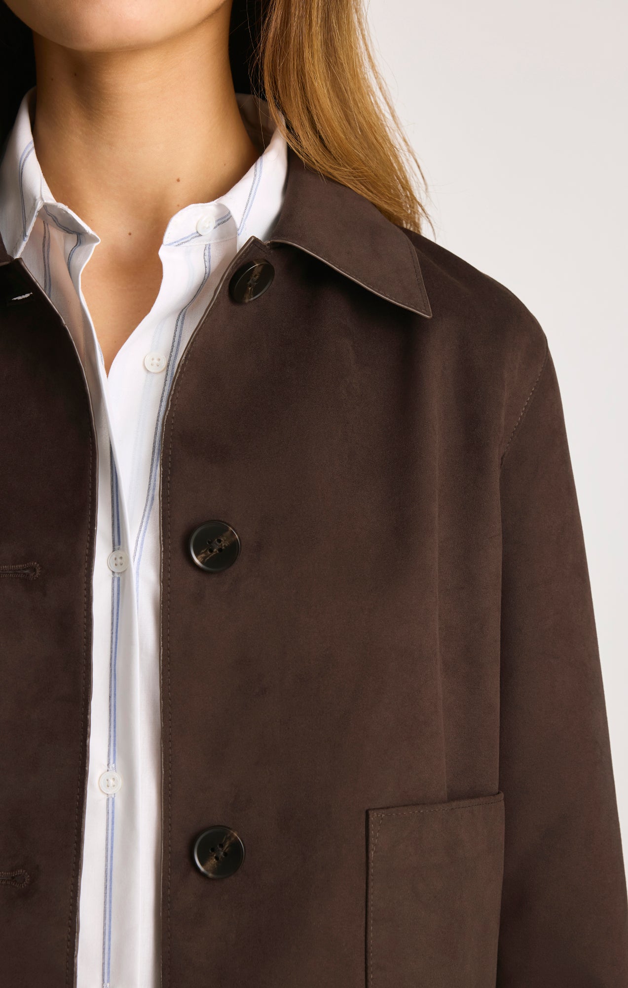 FAUX SUEDE CROPPED JACKET IN BLACK COFFEE