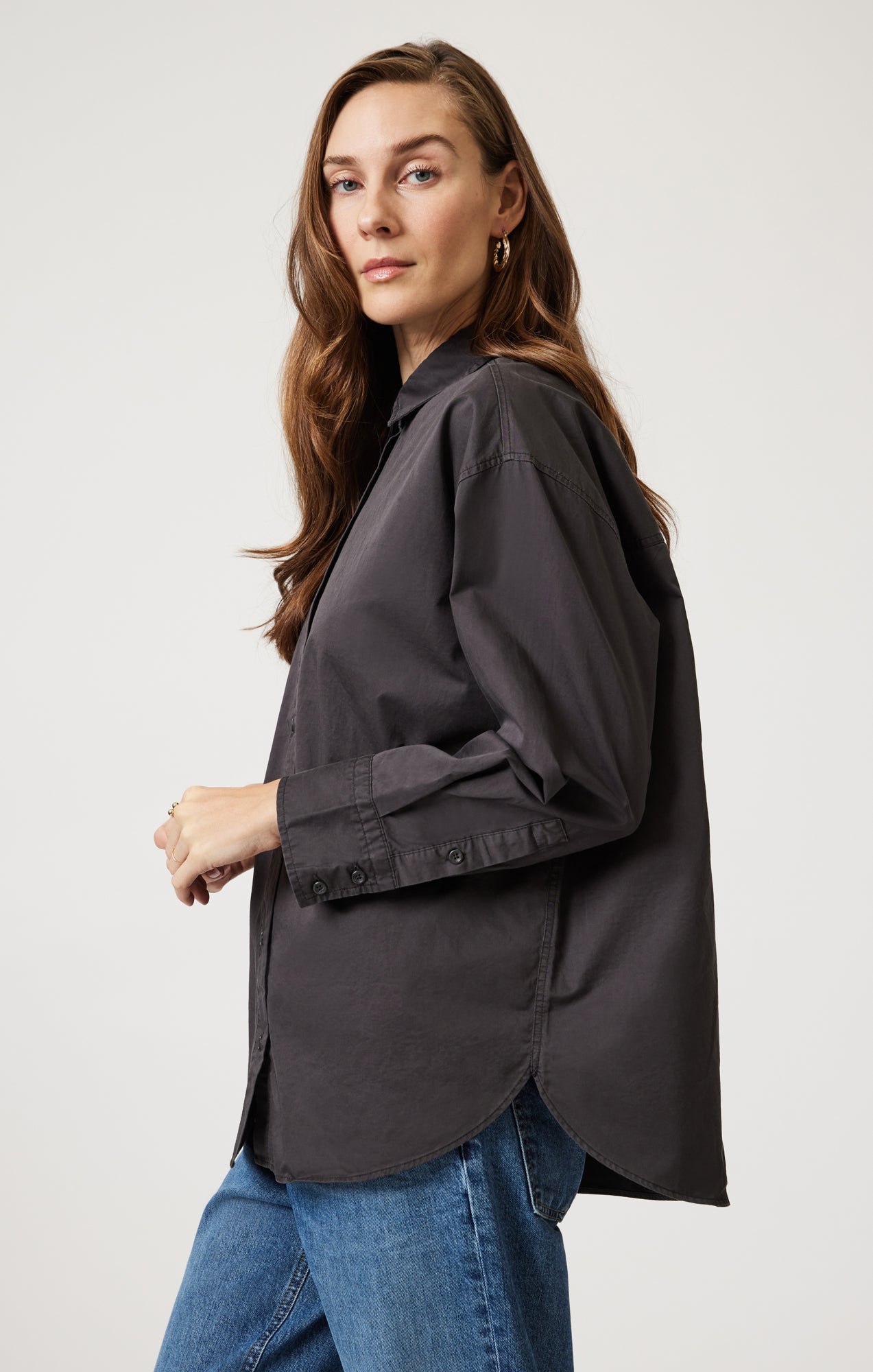 LONG SLEEVE BUTTON-UP SHIRT IN MAGNET - Mavi Jeans