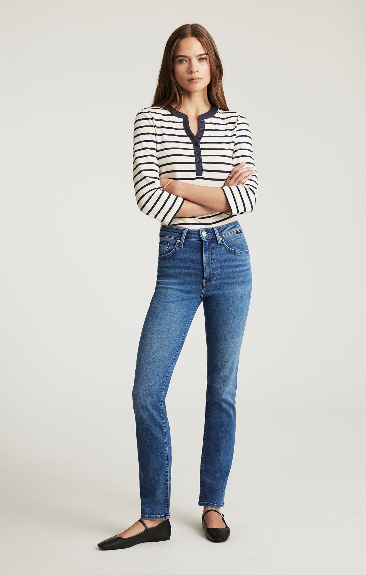 KENDRA STRAIGHT LEG IN MID BRUSHED FLEX BLUE - Mavi Jeans