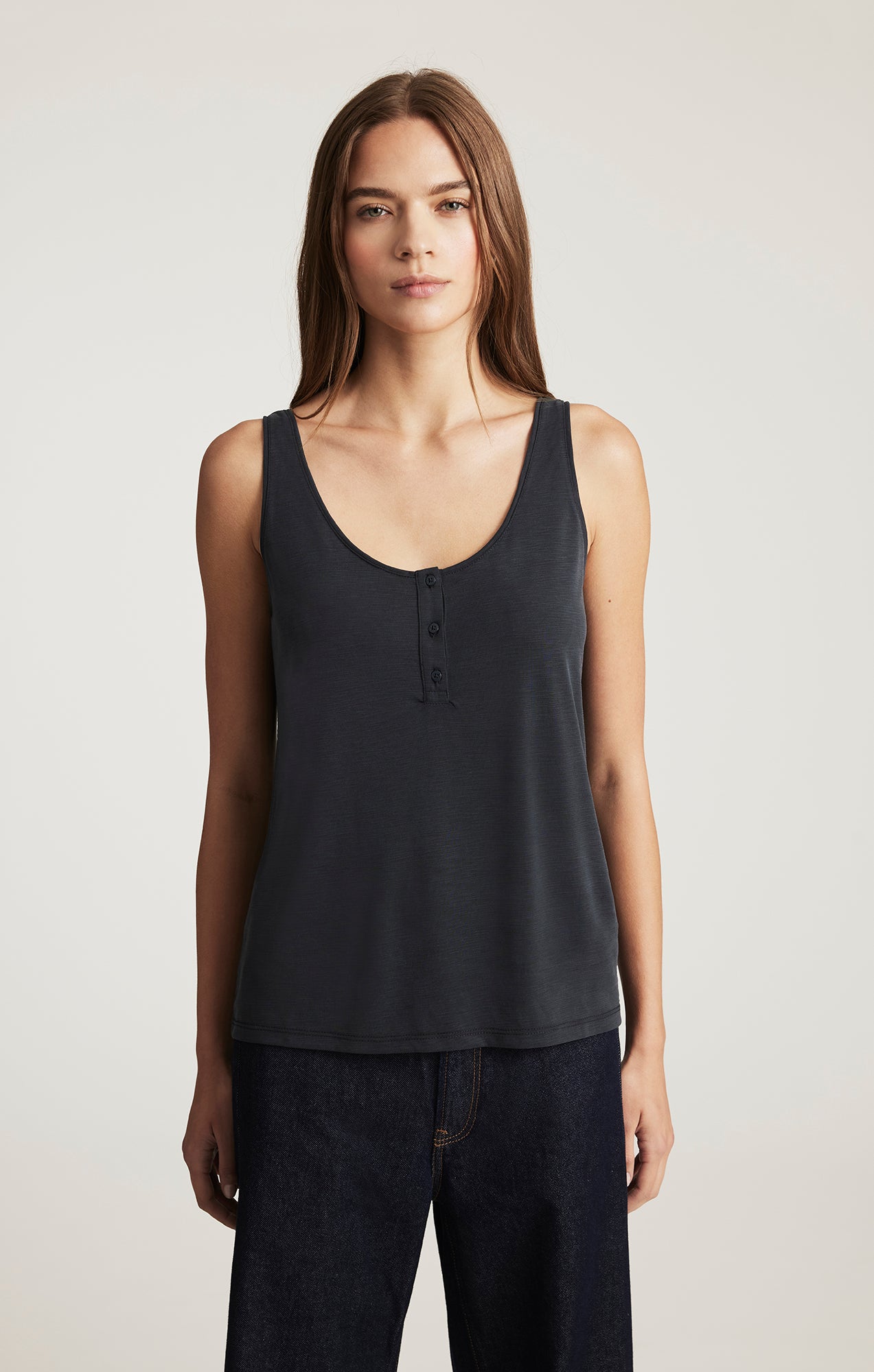 LUXE TOUCH TENCEL™ HENLEY TANK TOP IN BLACK
