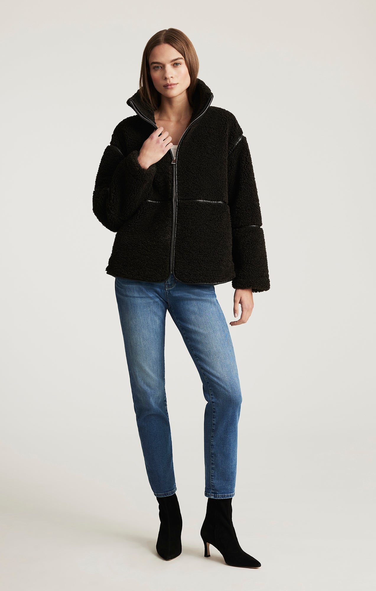 SHERPA PANEL ZIP JACKET IN AFTER DARK - Mavi Jeans