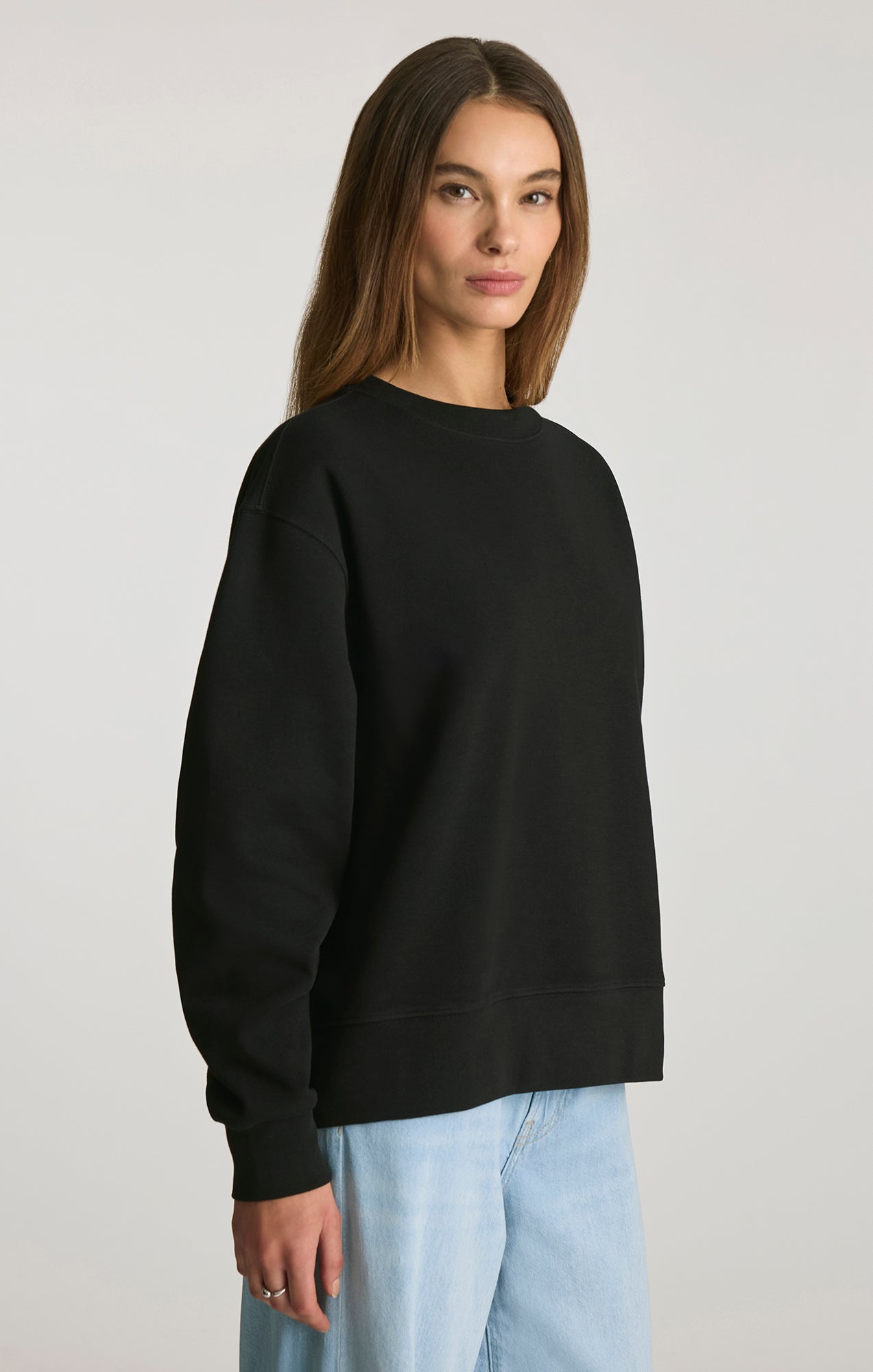PIQUE CREW NECK SWEATSHIRT IN BLACK - Mavi Jeans