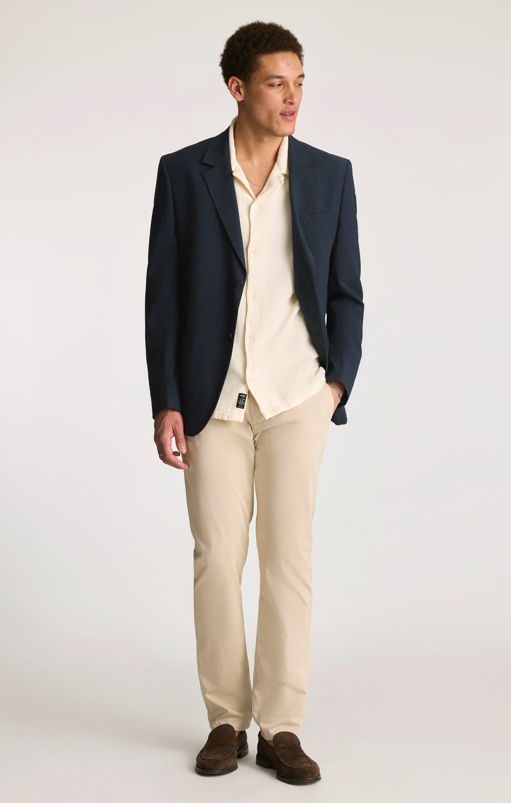 WAFFLE KNIT CAMP COLLAR SHIRT IN ANTIQUE WHITE - Mavi Jeans