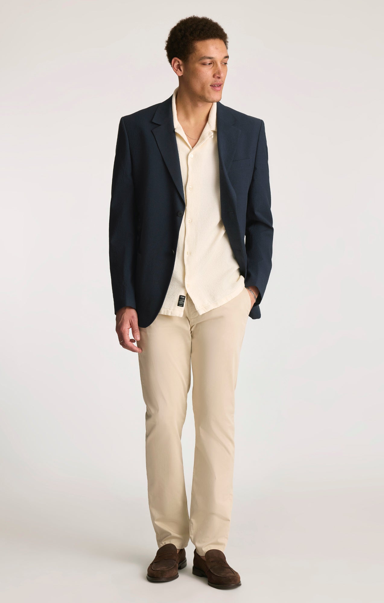 WAFFLE KNIT CAMP COLLAR SHIRT IN ANTIQUE WHITE - Mavi Jeans