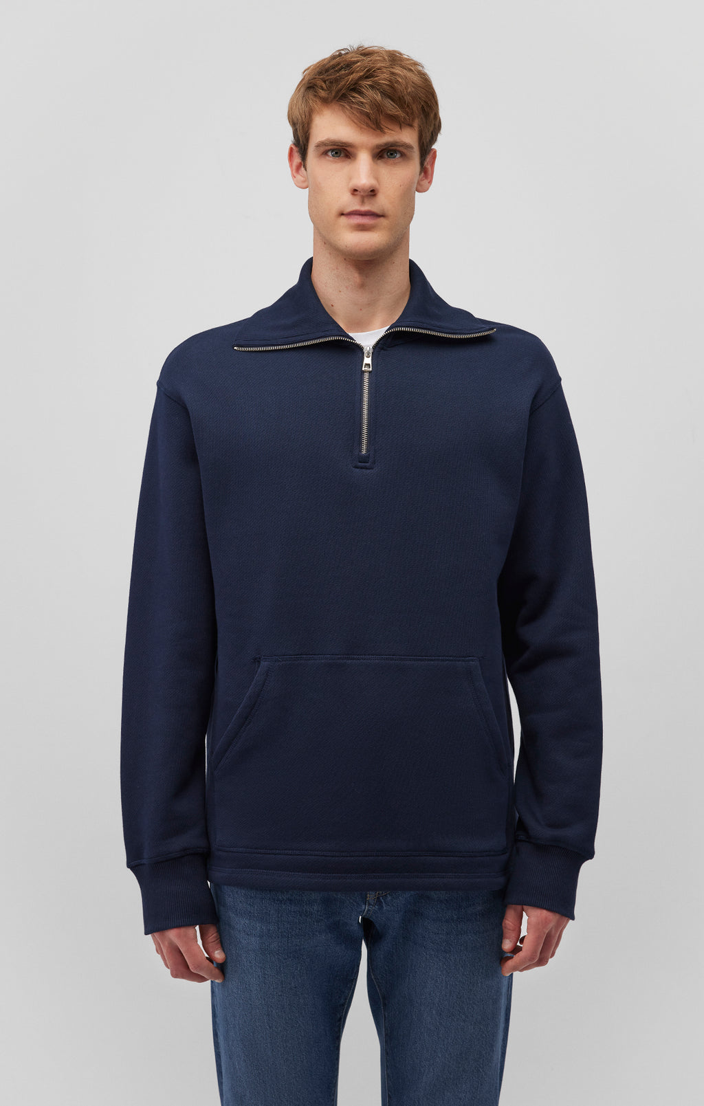 QUARTER ZIP POCKET SWEATSHIRT IN NAVY BLAZER - Mavi Jeans