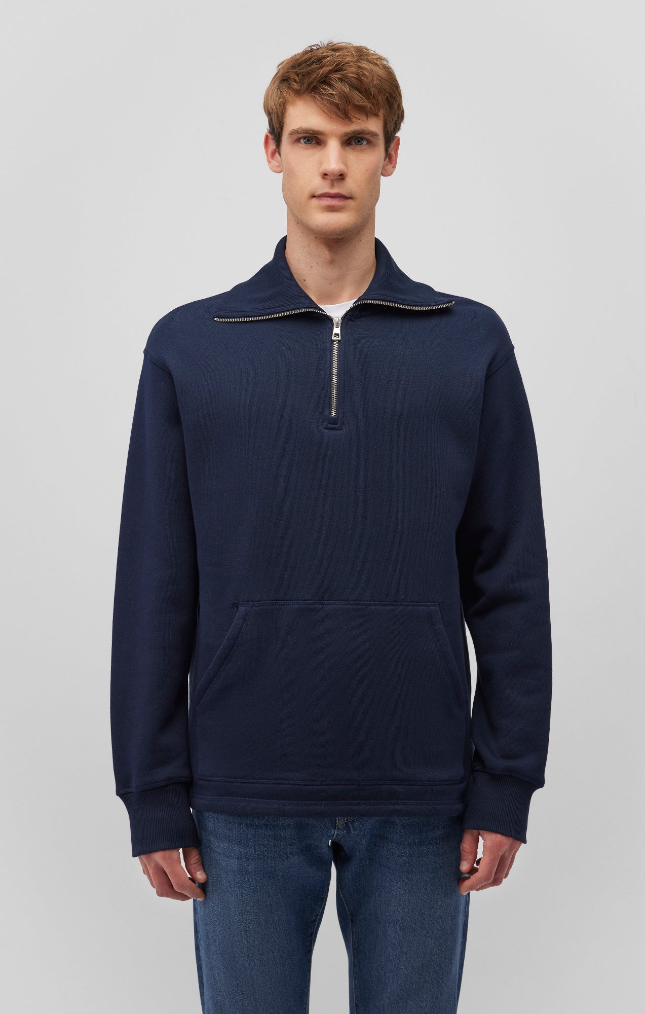 QUARTER ZIP POCKET SWEATSHIRT IN NAVY BLAZER - Mavi Jeans