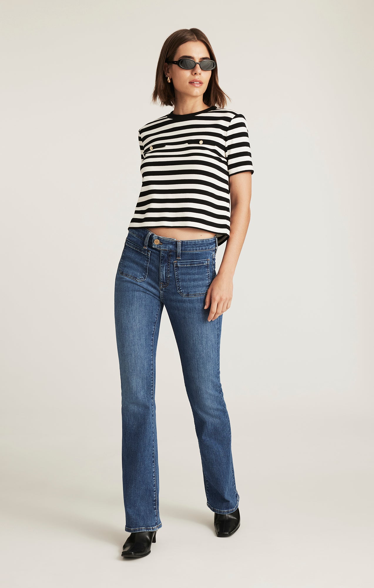 EDITION DOUBLE WELT POCKET T-SHIRT IN BLACK STRIPE - Mavi Jeans