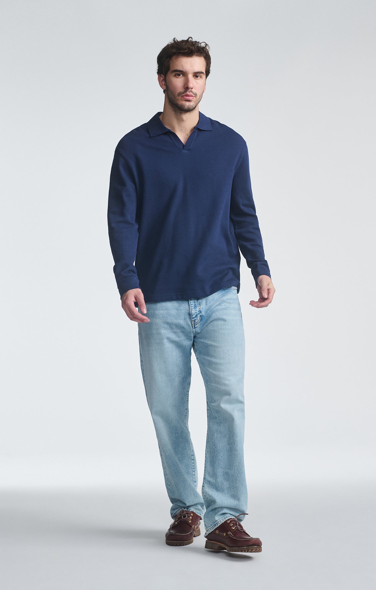 POLO COLLAR LONG SLEEVE SHIRT IN BLACK IRIS - Mavi Jeans