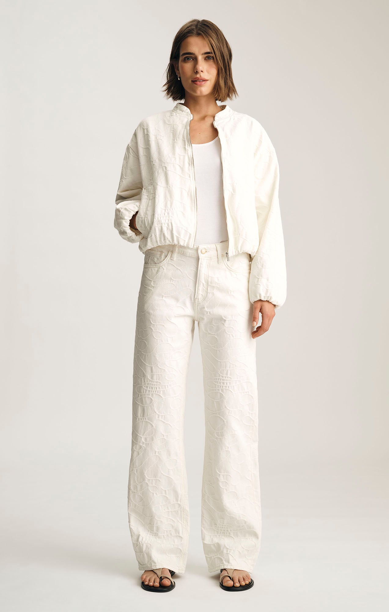 Mavi Women's Nicolette Bomber Jacket In Beige Embroidered Denim