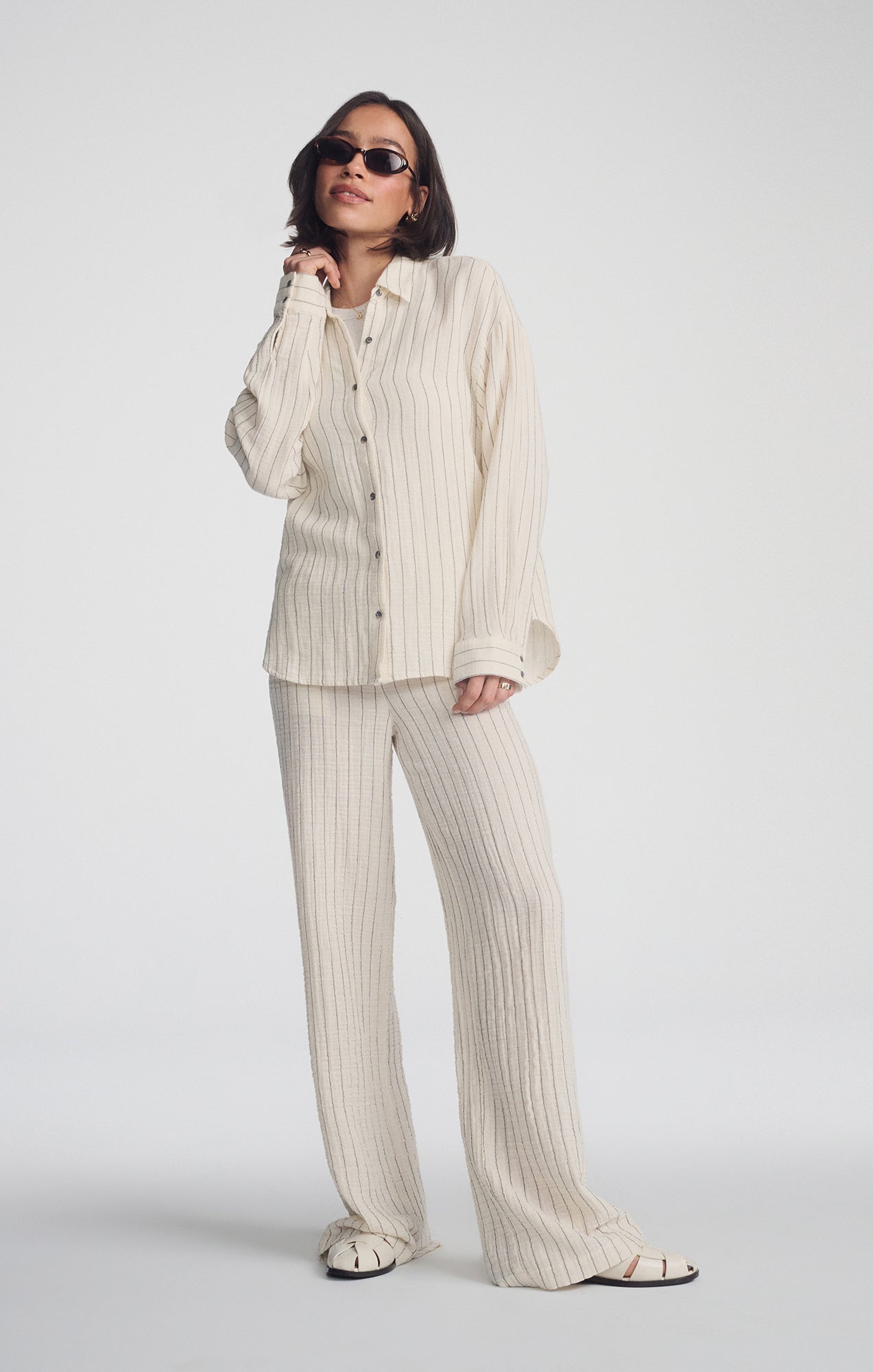 DOUBLE FACE LONG SLEEVE SHIRT IN GREY STRIPE - Mavi Jeans