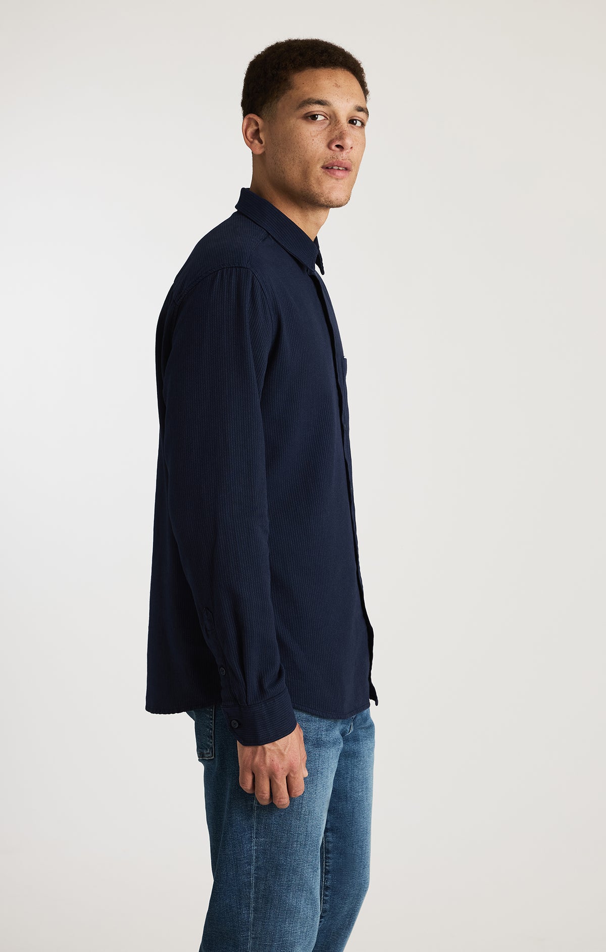 indigo blue dress shirt Mavi Men's Edition Striped Button-Up In 90s Style: How to Color:Espresso (Brown) the Beck Shirt features black & white